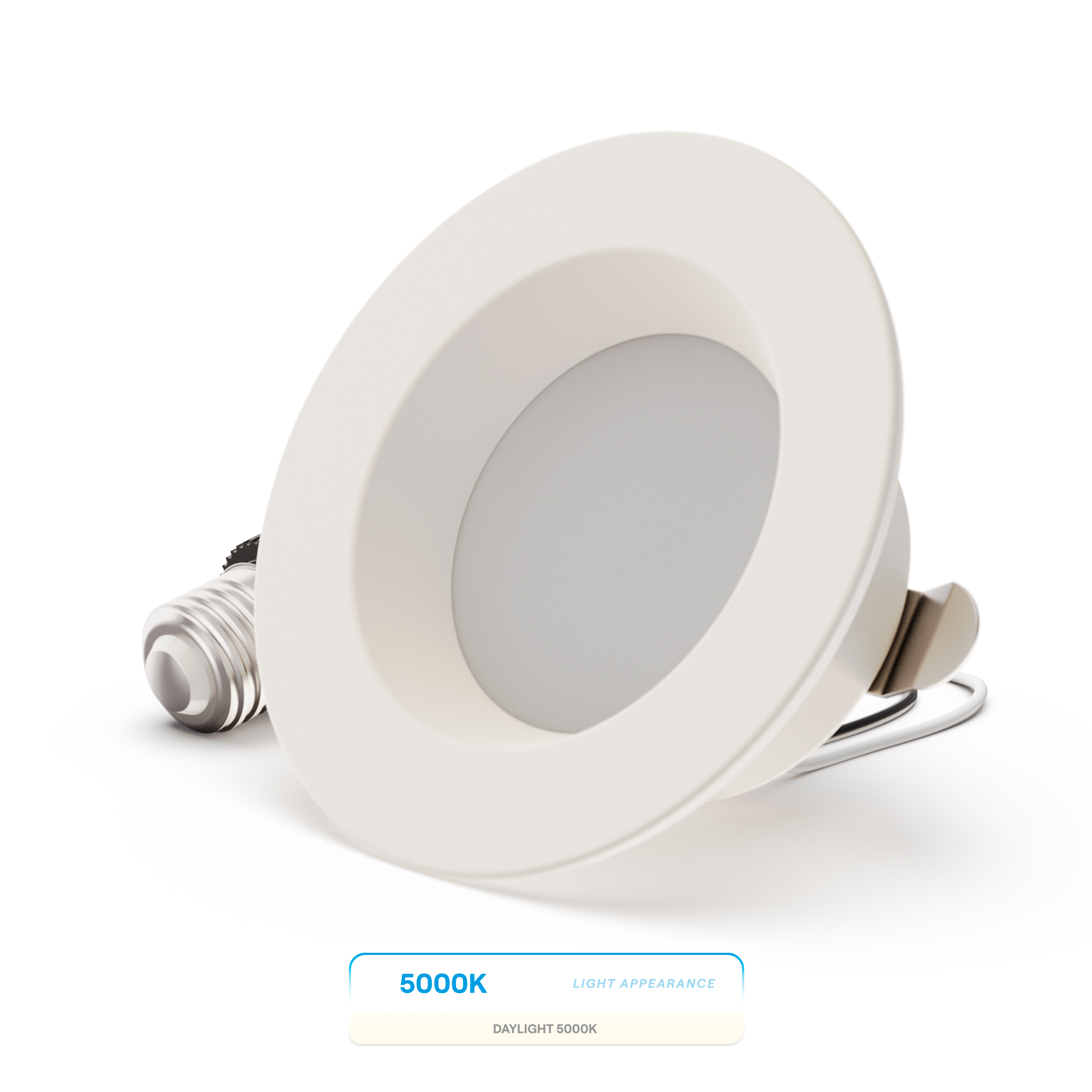 4 Inch 5000K Recessed Retrofit LED, Dimmable, Wet Rated, Ceiling Light Kit (Includes E26 Connector), Daylight, 9W, 750LM, Sleek Series
