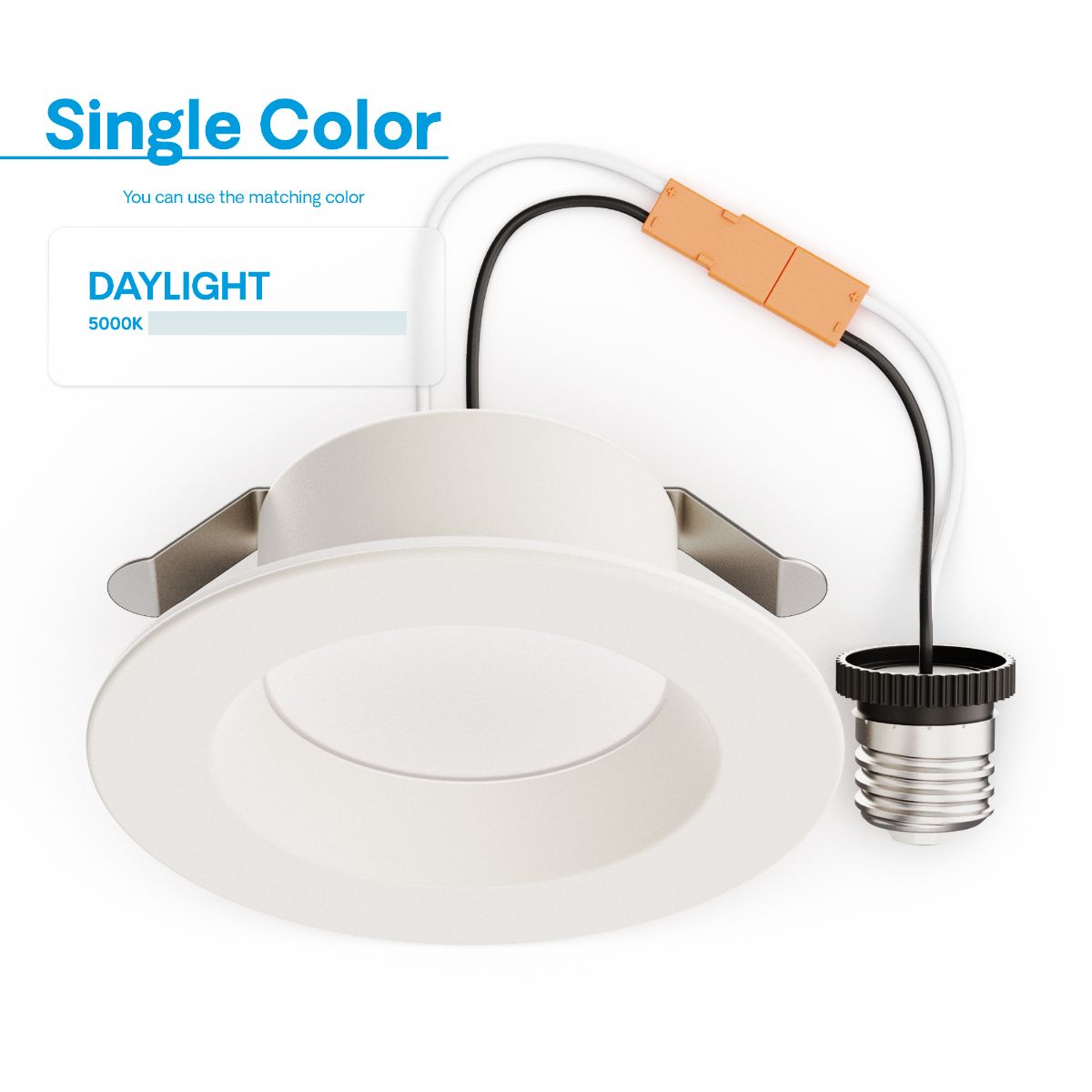 4 Inch 5000K Recessed Retrofit LED, Dimmable, Wet Rated, Ceiling Light Kit (Includes E26 Connector), Daylight, 9W, 750LM, Sleek Series