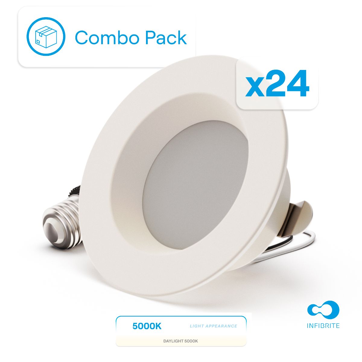 4 Inch 5000K Recessed Retrofit LED, Dimmable, Wet Rated, Ceiling Light Kit (Includes E26 Connector), Daylight, 9W, 750LM, Sleek Series (24 Pack)