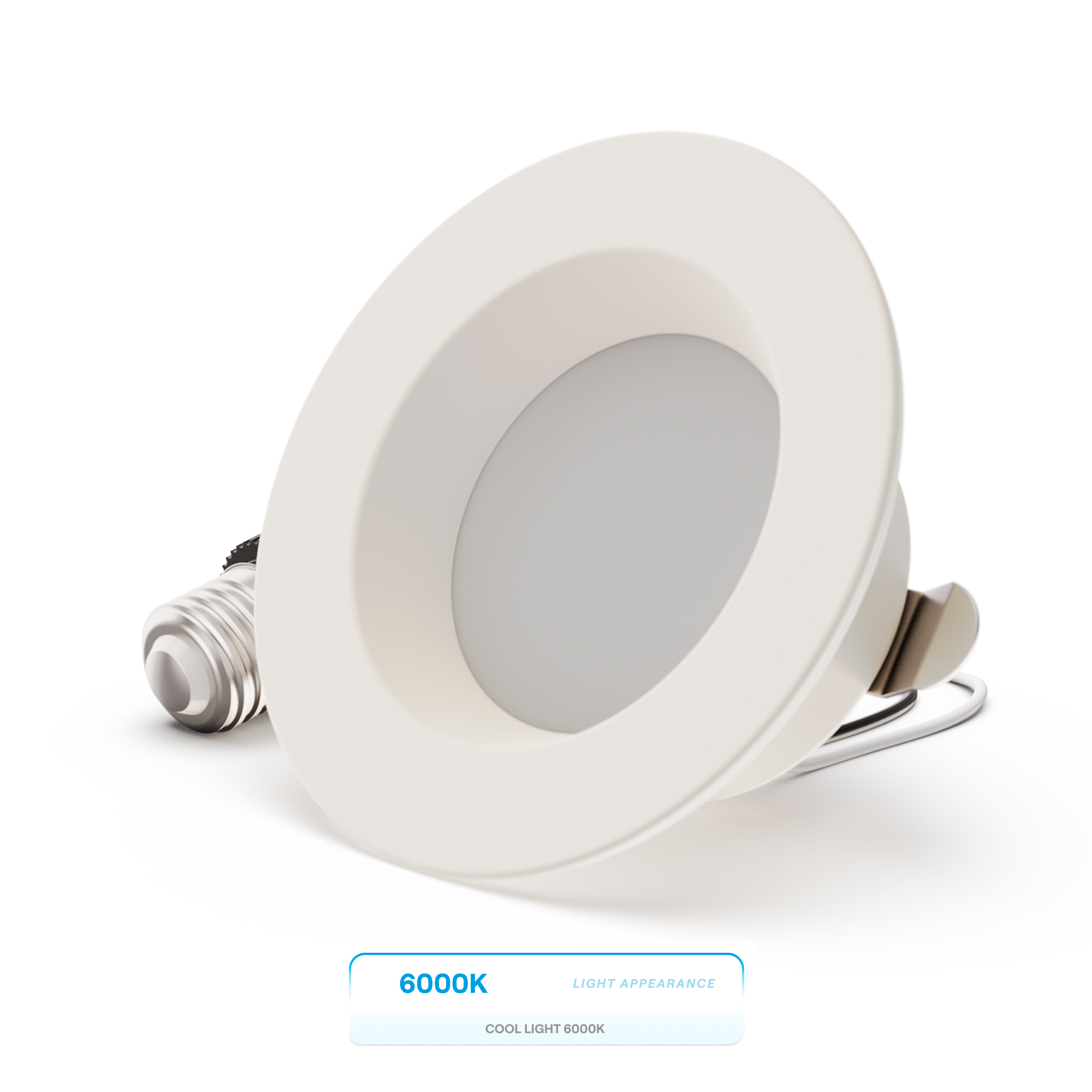 4 Inch 6000K Recessed Retrofit LED, Dimmable, Wet Rated, Ceiling Light Kit (Includes E26 Connector), Clear White, 9W, 750LM, Sleek Series