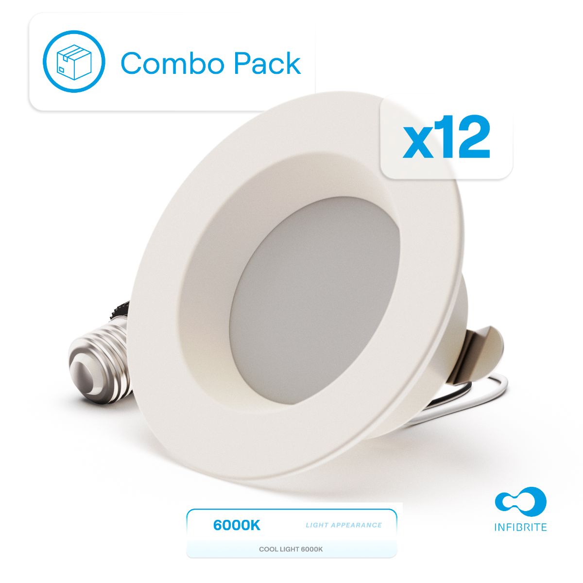 4 Inch 6000K Clear White 9W 750LM Retrofit LED Sleek Series Ceiling Light Kit (Includes E26 Connector), Dimmable, Wet Rated (12 Pack)