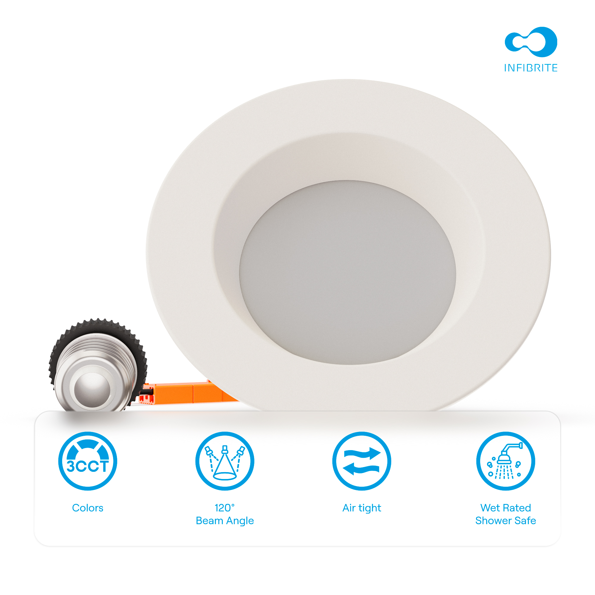 4 Inch 3CCT Selectable Recessed Retrofit LED, Dimmable, Wet Rated, Ceiling Light Kit (Includes E26 Connector), 9W, 750LM, Sleek Series thumbnail 6