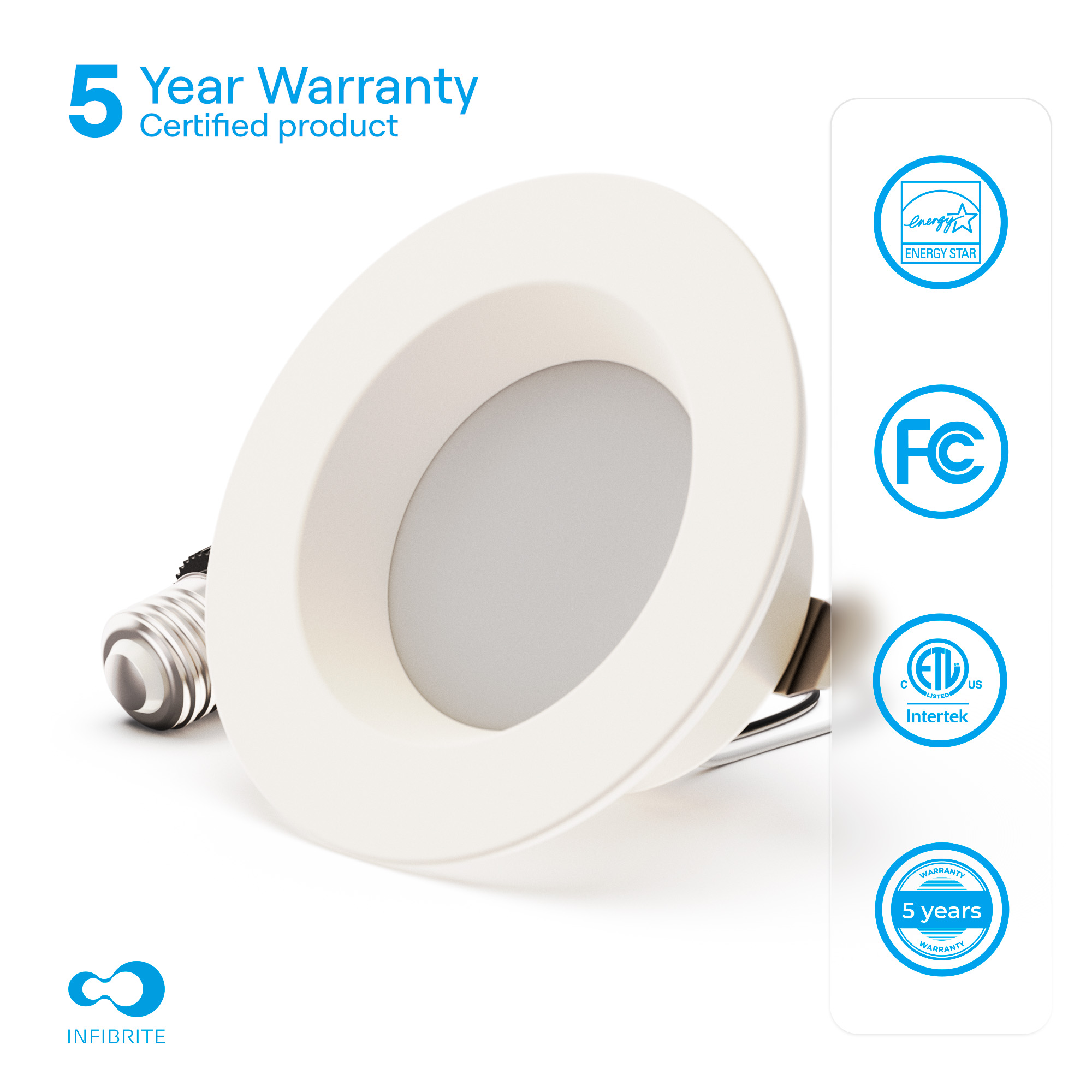4 Inch 5CCT Selectable Recessed Retrofit LED, Dimmable, Wet Rated, Ceiling Light Kit (Includes E26 Connector), 9W, 750LM, Sleek Series (24 Pack) thumbnail 5