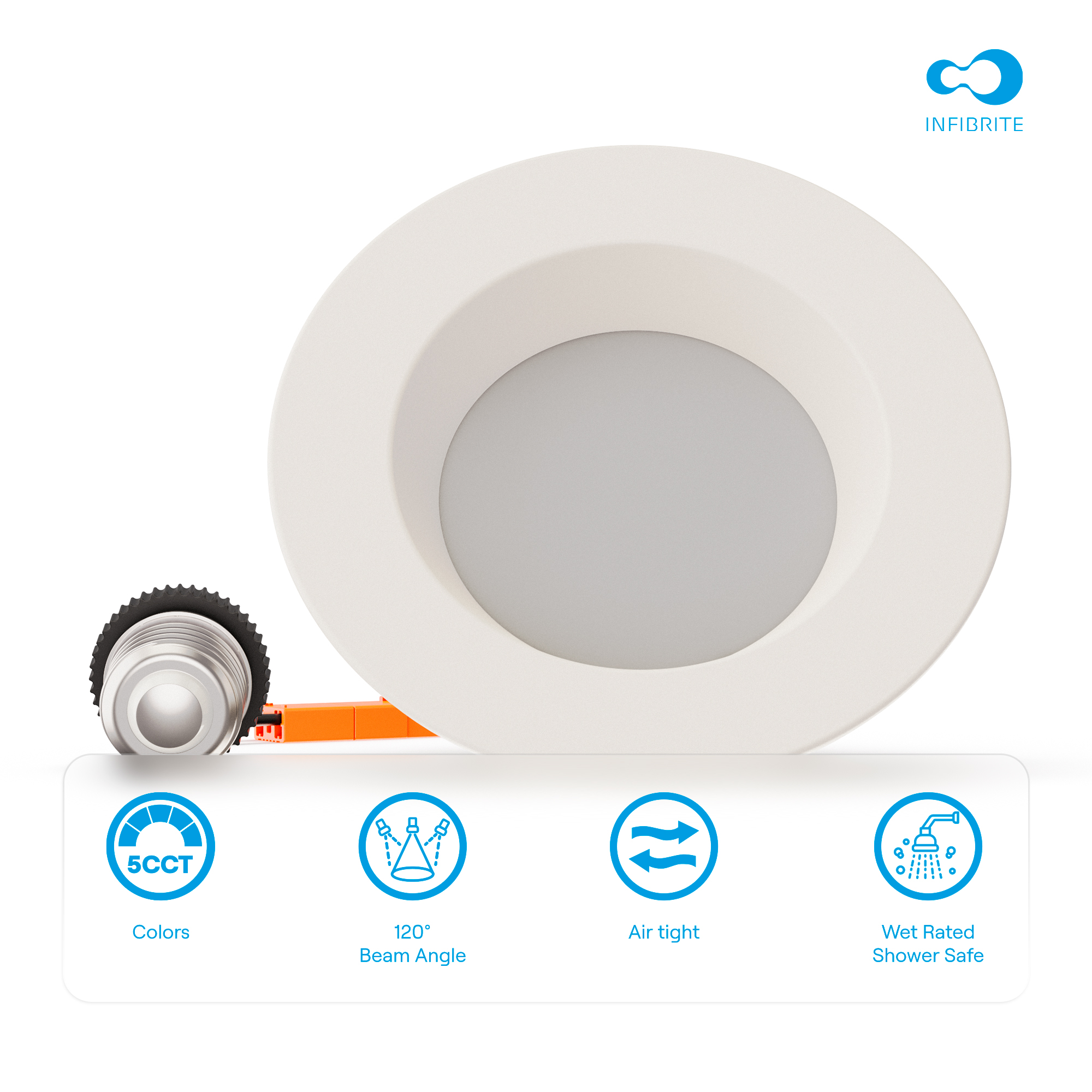 4 Inch 5CCT Selectable Recessed Retrofit LED, Dimmable, Wet Rated, Ceiling Light Kit (Includes E26 Connector), 9W, 750LM, Sleek Series (24 Pack) thumbnail 8