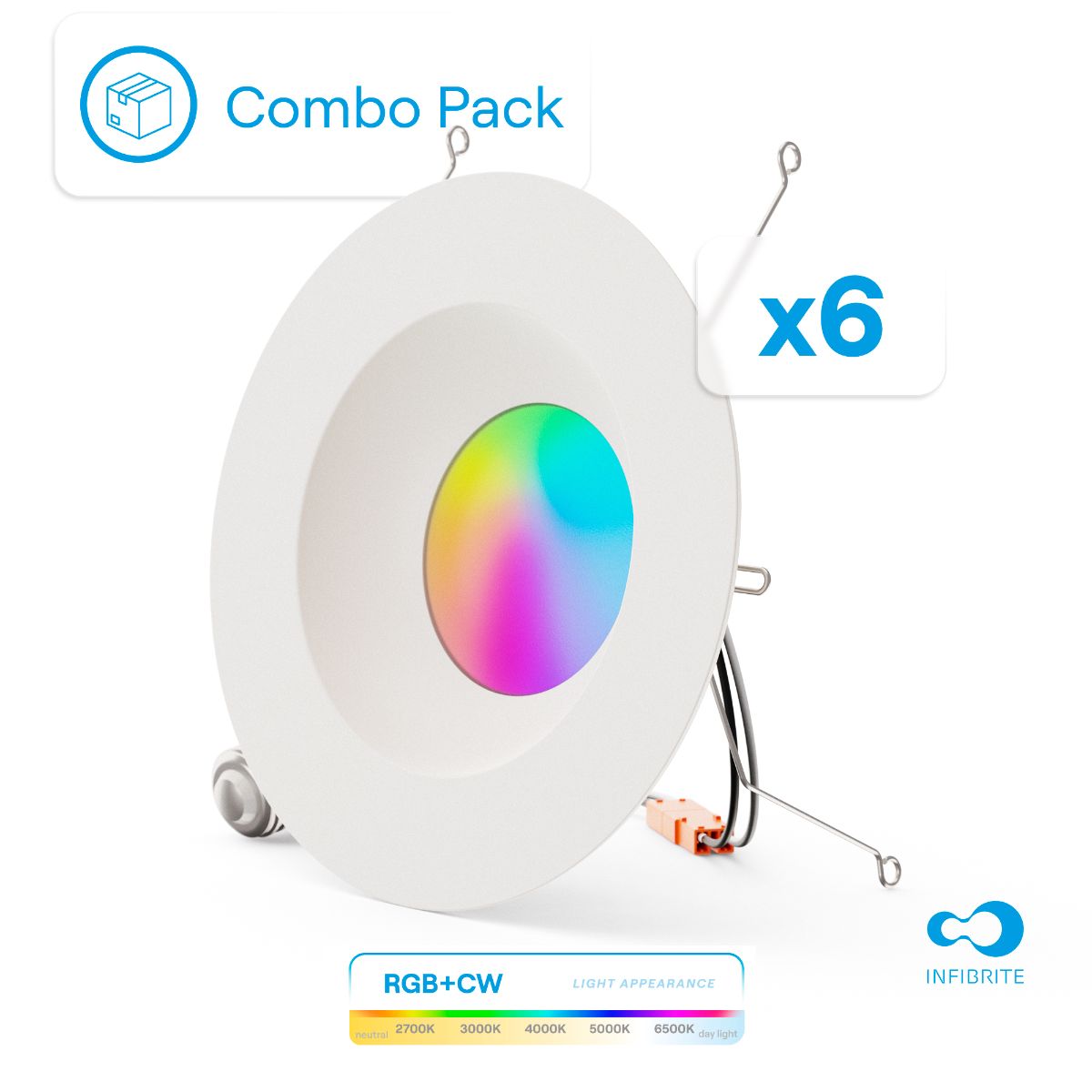 5 & 6 Inch Smart Recessed Light, Color Changing and Tunable White, WiFi Retrofit LED Downlight E26 Base, No Hub, Works with Alexa and Google, Dimmable, 1100LM, 12W, RGBCW, Wet Rated (6 Pack)