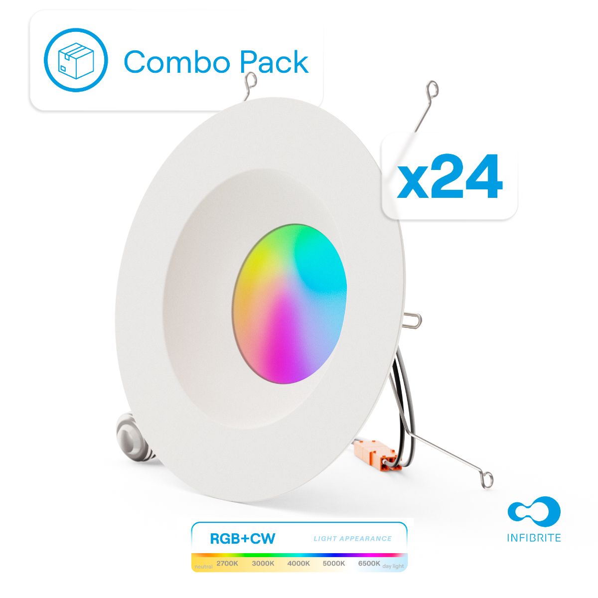 5 & 6 Inch Smart Recessed Light, Color Changing and Tunable White, WiFi Retrofit LED Downlight E26 Base, No Hub, Works with Alexa and Google, Dimmable, 1100LM, 12W, RGBCW, Wet Rated (24 Pack
