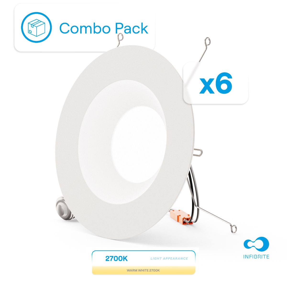 5 & 6 Inch 2700K Recessed Retrofit LED, Dimmable, Wet Rated, Ceiling Light Kit (Includes E26 Connector), Soft White, 12W, 1100LM, Sleek Series (6 Pack)