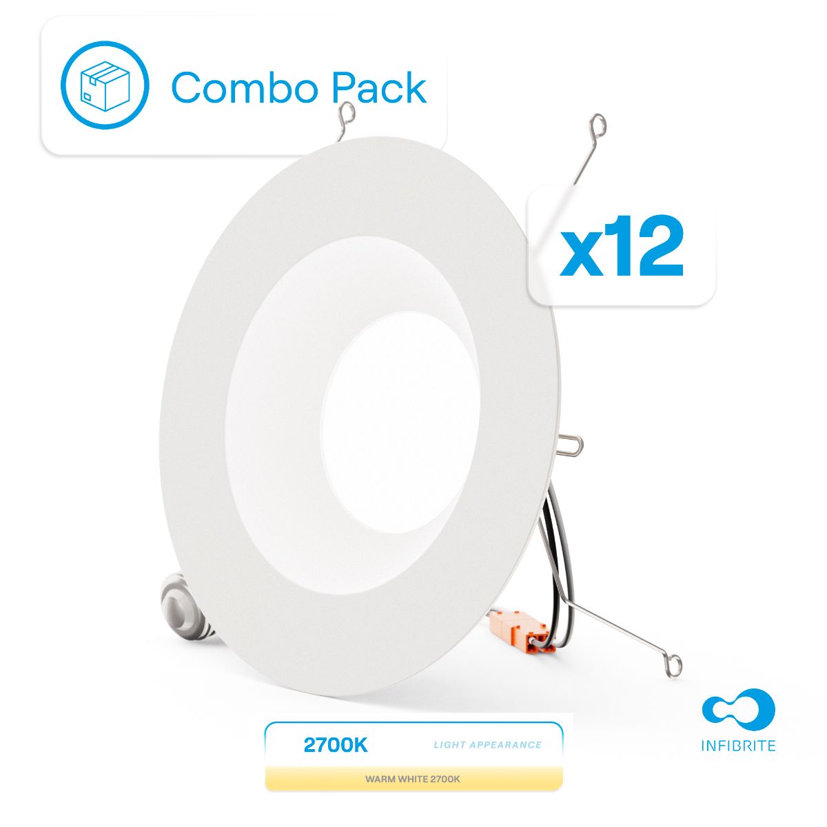 5 & 6 Inch 2700K Recessed Retrofit LED, Dimmable, Wet Rated, Ceiling Light Kit (Includes E26 Connector), Soft White, 12W, 1100LM, Sleek Series (12 Pack)