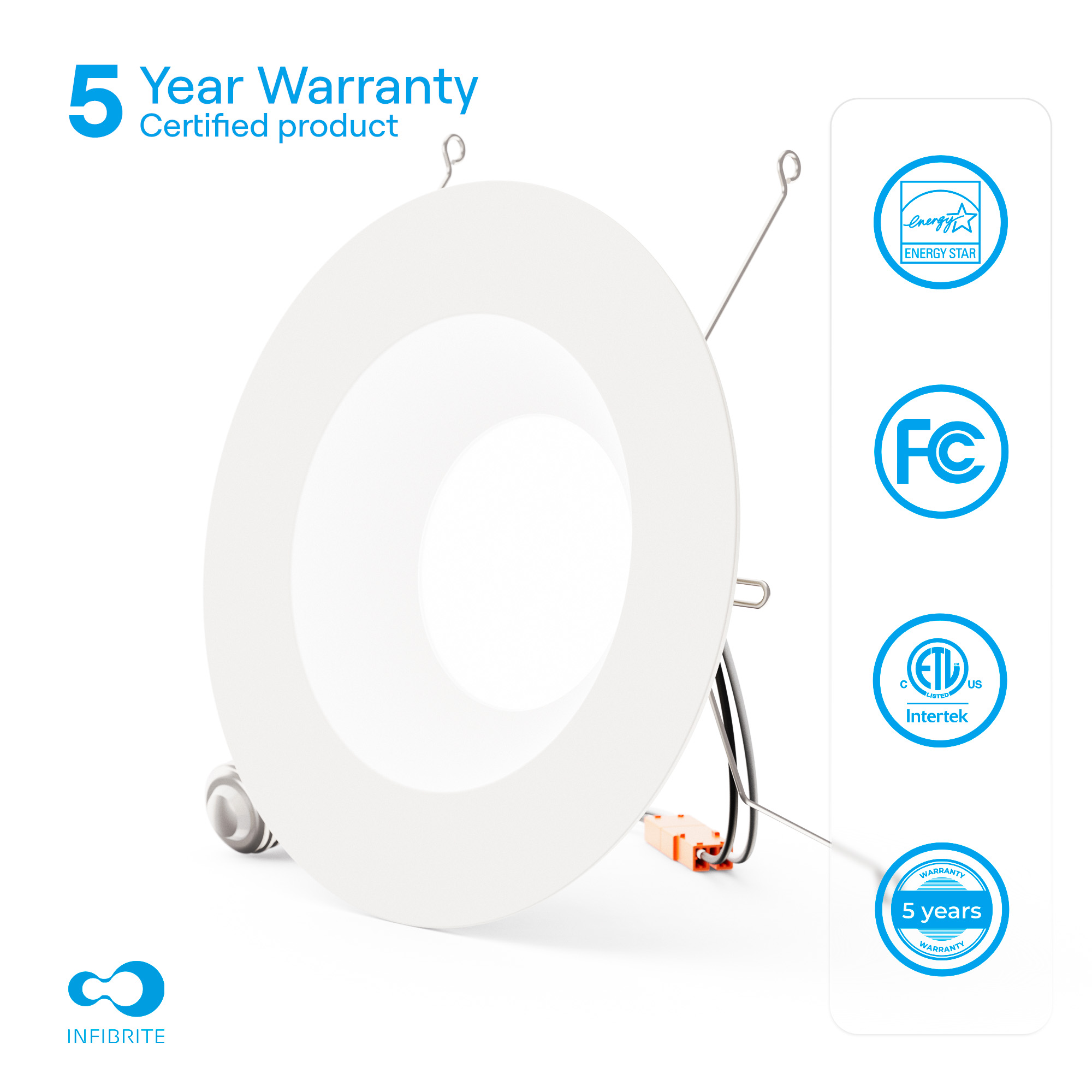 5 & 6 Inch 3000K Recessed Retrofit LED, Dimmable, Wet Rated, Ceiling Light Kit (Includes E26 Connector), Warm White, 12W, 1100LM, Sleek Series