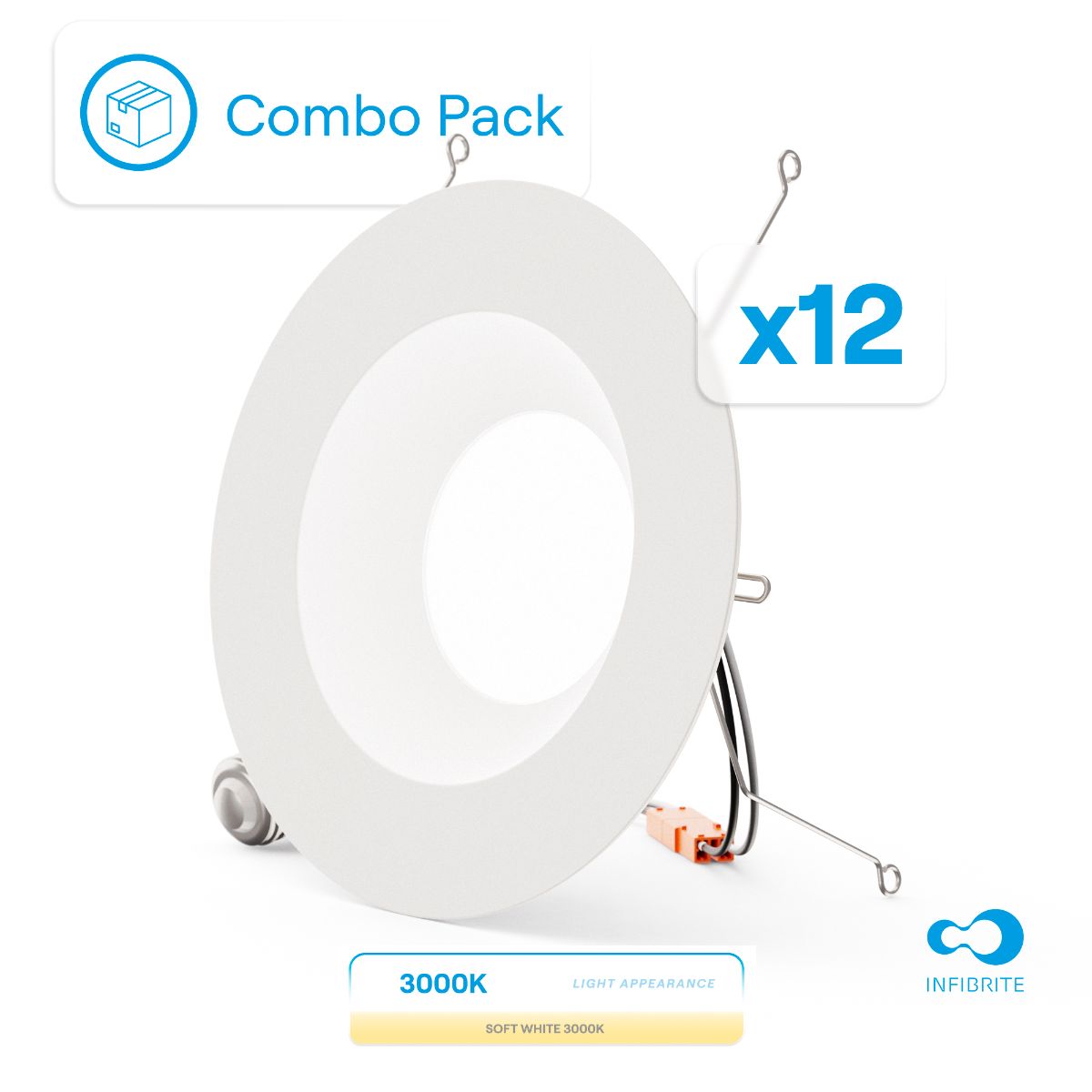 5 & 6 Inch 3000K Recessed Retrofit LED, Dimmable, Wet Rated, Ceiling Light Kit (Includes E26 Connector), Warm White, 12W, 1100LM, Sleek Series (12 Pack)