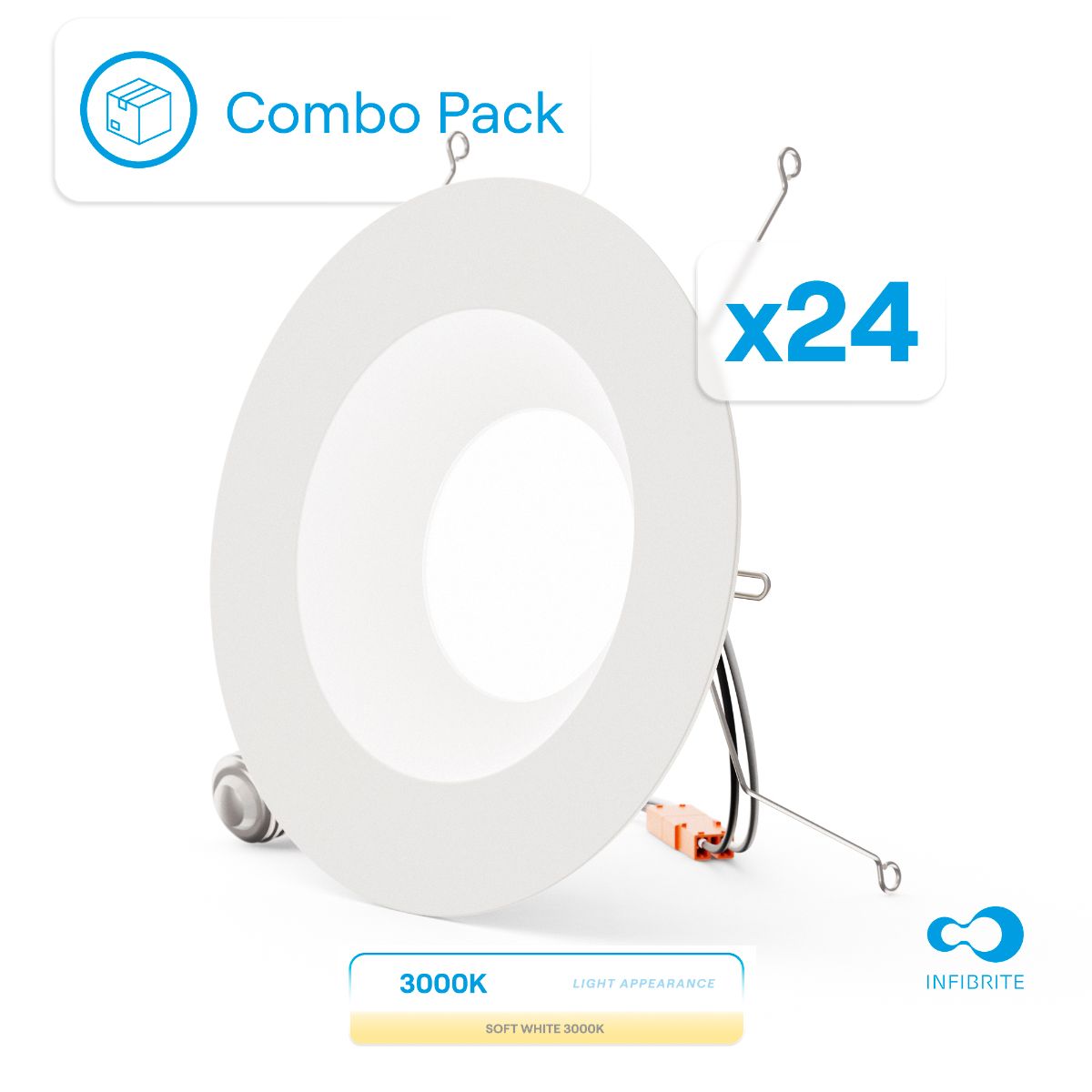 5 & 6 Inch 3000K Recessed Retrofit LED, Dimmable, Wet Rated, Ceiling Light Kit (Includes E26 Connector), Warm White, 12W, 1100LM, Sleek Series (24 Pack)