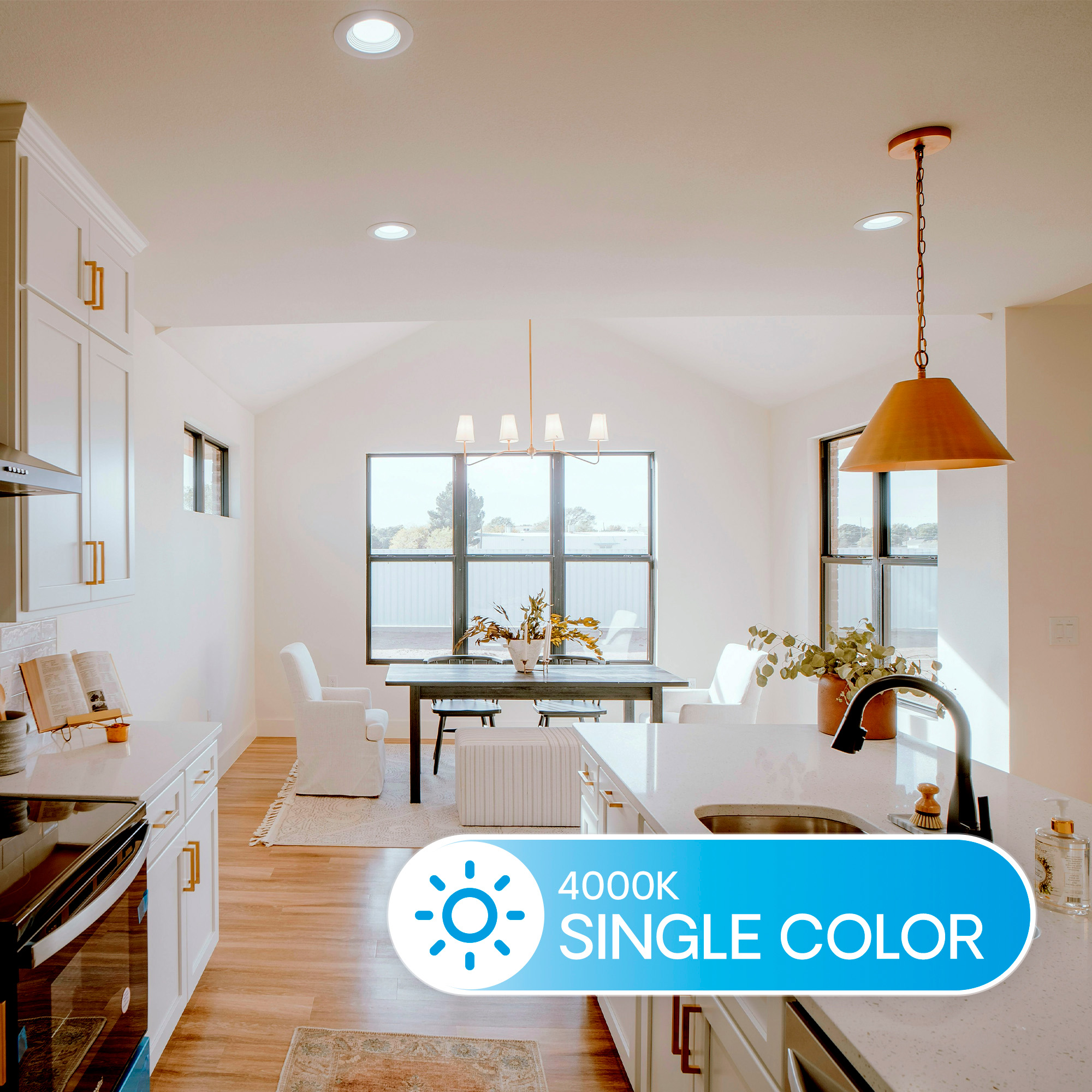 5 & 6 Inch 4000K Recessed Retrofit LED, Dimmable, Wet Rated, Ceiling Light Kit (Includes E26 Connector), Cool White, 12W, 1100LM, Sleek Series