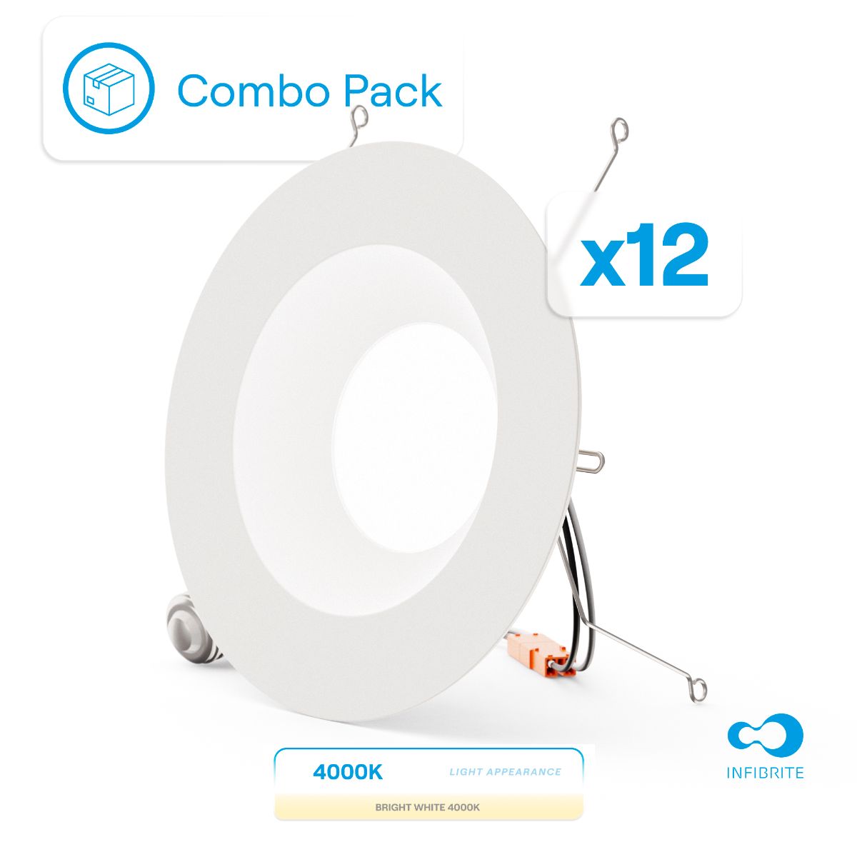 5 & 6 Inch 4000K Recessed Retrofit LED, Dimmable, Wet Rated, Ceiling Light Kit (Includes E26 Connector), Cool White, 12W, 1100LM, Sleek Series (12 Pack)