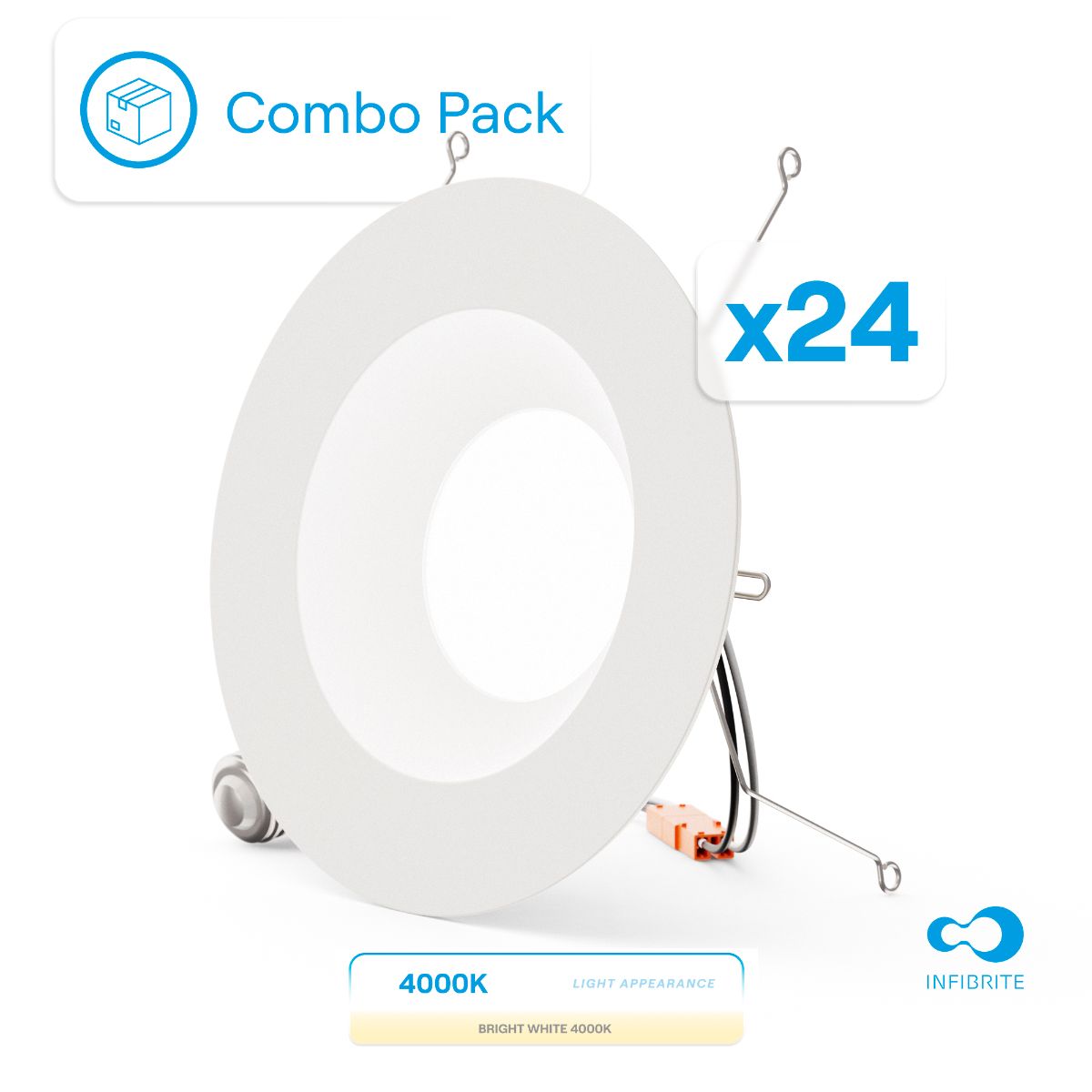 5 & 6 Inch 4000K Recessed Retrofit LED, Dimmable, Wet Rated, Ceiling Light Kit (Includes E26 Connector), Cool White, 12W, 1100LM, Sleek Series (24 Pack)