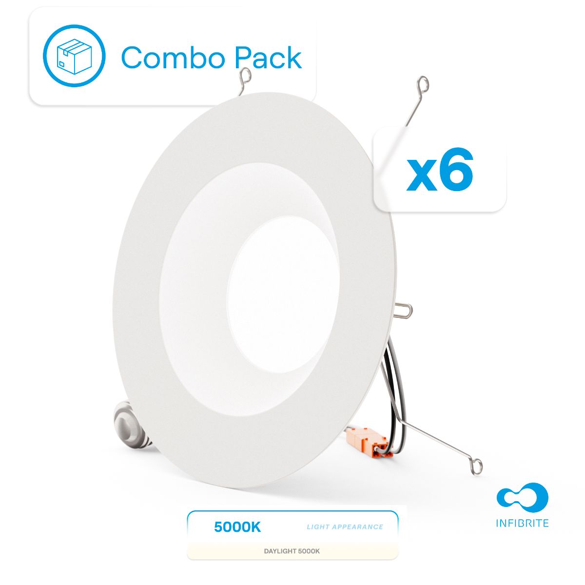 5 & 6 Inch 5000K Recessed Retrofit LED, Dimmable, Wet Rated, Ceiling Light Kit (Includes E26 Connector), Daylight, 12W, 1100LM, Sleek Series (6 Pack)