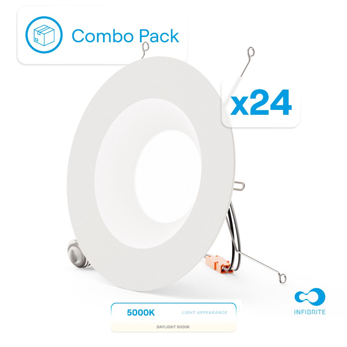 5 & 6 Inch 5000K Recessed Retrofit LED, Dimmable, Wet Rated, Ceiling Light Kit (Includes E26 Connector), Daylight, 12W, 1100LM, Sleek Series (24 Pack)
