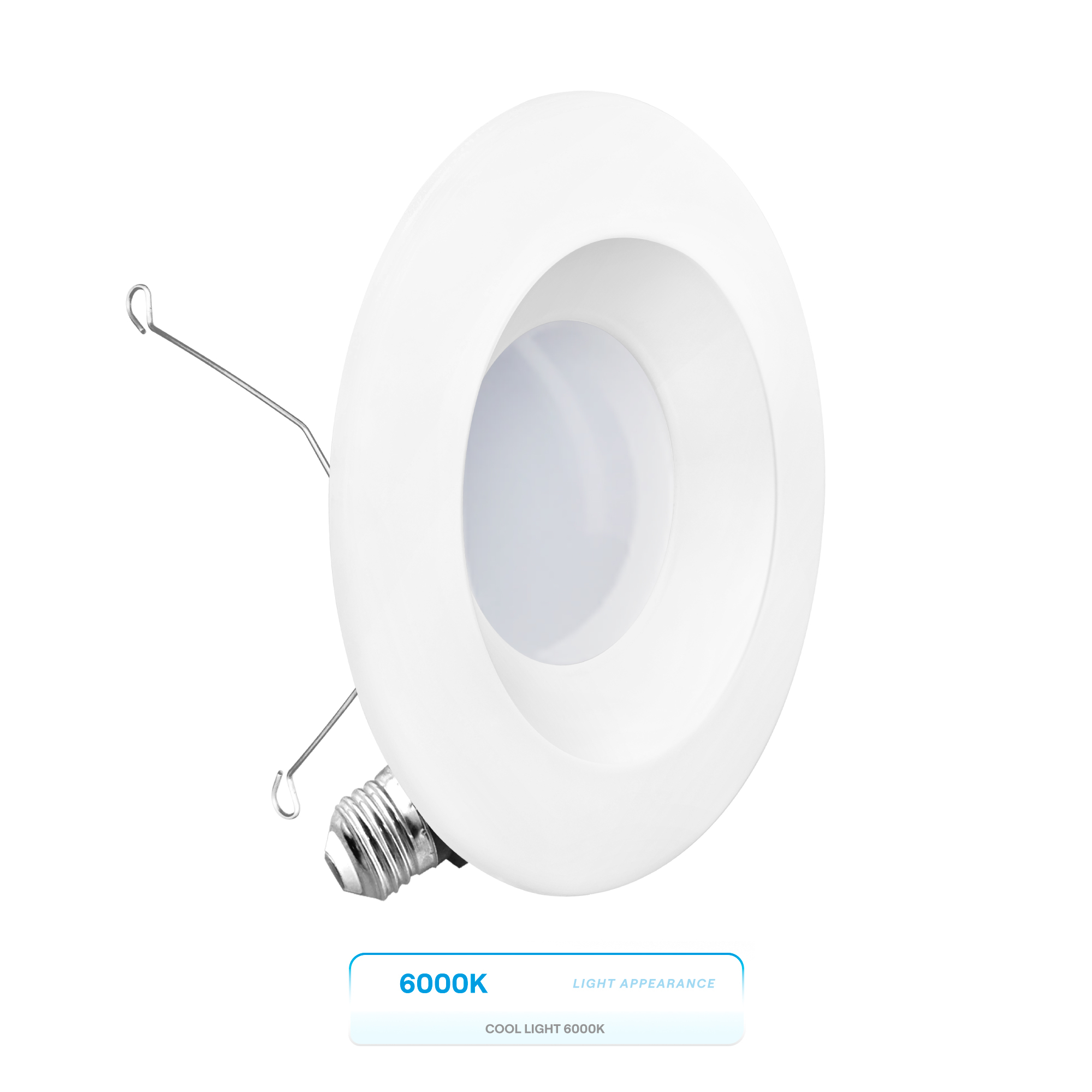 5 & 6 Inch 6000K Recessed Retrofit LED, Dimmable, Wet Rated, Ceiling Light Kit (Includes E26 Connector), Clear White, 12W, 1100LM, Sleek Series