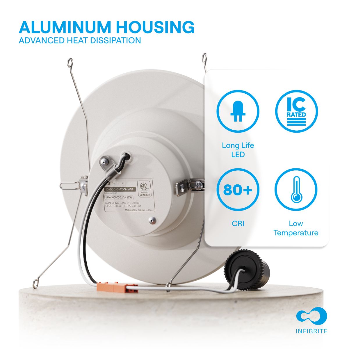 5 & 6 Inch 6000K Recessed Retrofit LED, Dimmable, Wet Rated, Ceiling Light Kit (Includes E26 Connector), Clear White, 12W, 1100LM, Sleek Series thumbnail 4