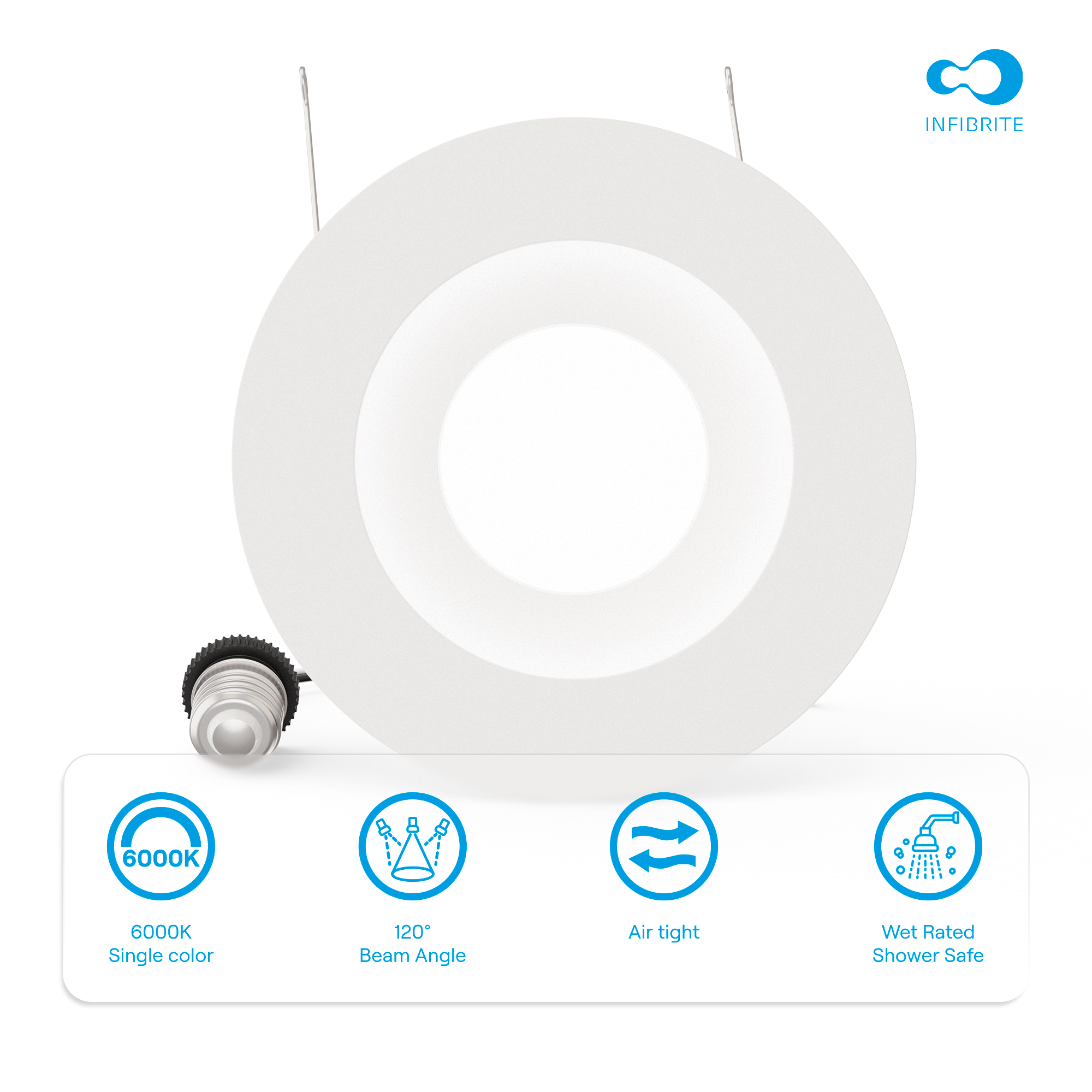 5 & 6 Inch 6000K Recessed Retrofit LED, Dimmable, Wet Rated, Ceiling Light Kit (Includes E26 Connector), Clear White, 12W, 1100LM, Sleek Series thumbnail 5