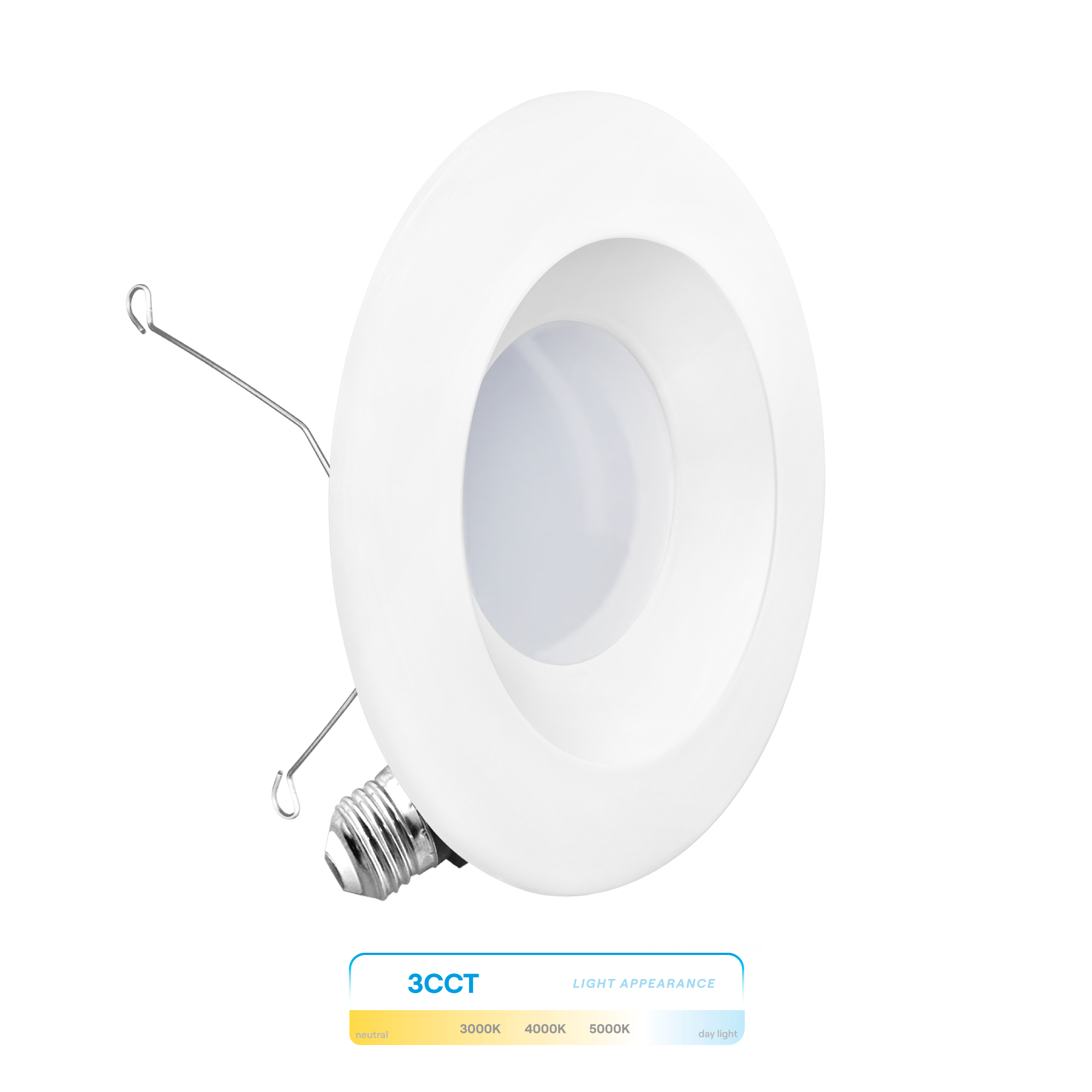5 & 6 Inch 3CCT Selectable Recessed Retrofit LED, Dimmable, Wet Rated, Ceiling Light Kit (Includes E26 Connector), 12W, 1100LM, Sleek Series