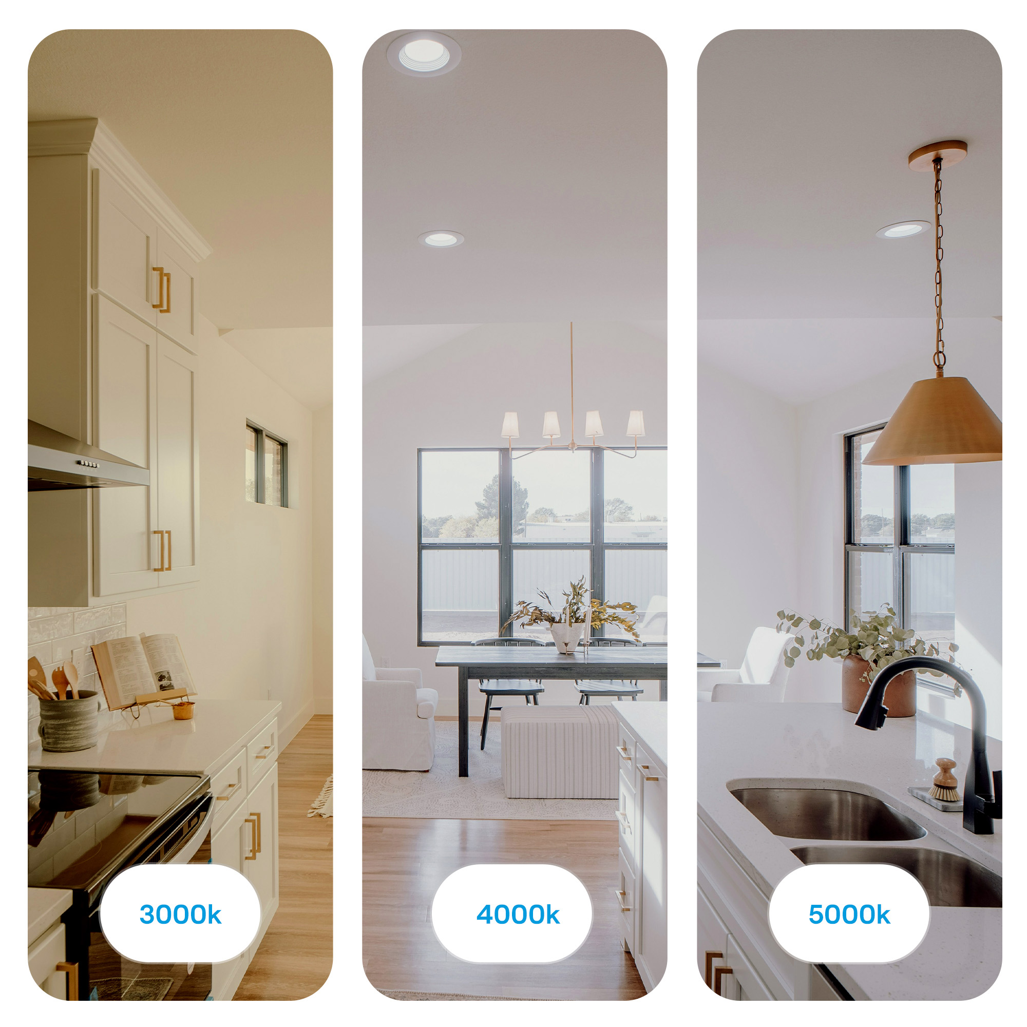 5 & 6 Inch 3CCT Selectable Recessed Retrofit LED, Dimmable, Wet Rated, Ceiling Light Kit (Includes E26 Connector), 12W, 1100LM, Sleek Series