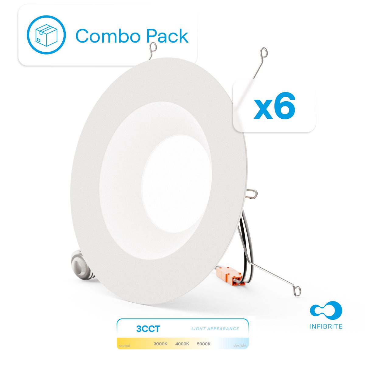 5 & 6 Inch 3CCT Selectable Recessed Retrofit LED, Dimmable, Wet Rated, Ceiling Light Kit (Includes E26 Connector), 12W, 1100LM, Sleek Series (6 Pack)