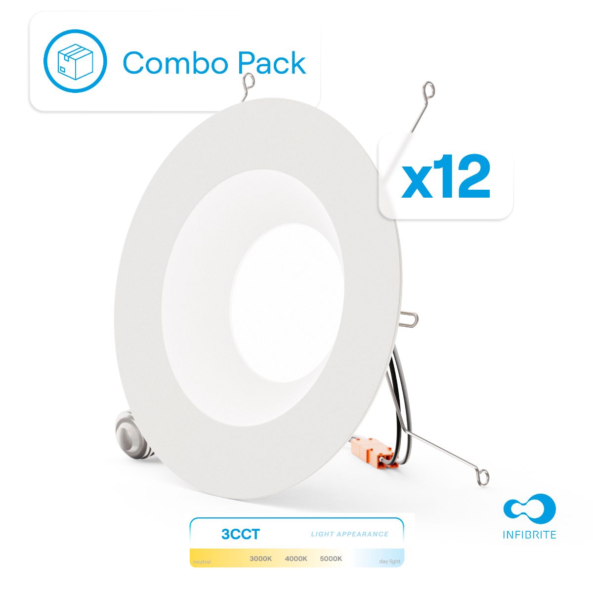 5 & 6 Inch 3CCT Selectable Recessed Retrofit LED, Dimmable, Wet Rated, Ceiling Light Kit (Includes E26 Connector), 12W, 1100LM, Sleek Series (12 Pack)