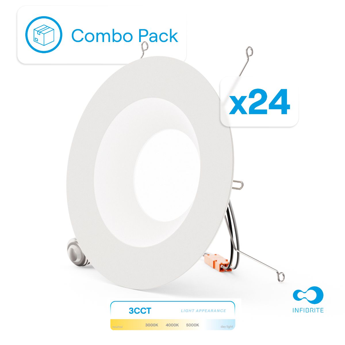 5 & 6 Inch 3CCT Selectable Recessed Retrofit LED, Dimmable, Wet Rated, Ceiling Light Kit (Includes E26 Connector), 12W, 1100LM, Sleek Series (24 Pack)