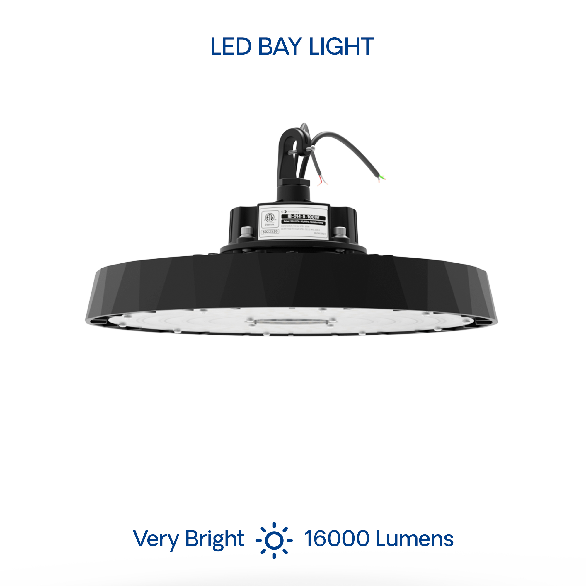 UFO LED High Bay Light, 100W 16,000LM, 5000K Daylight, 0-10V Dimmable, ETL Listed