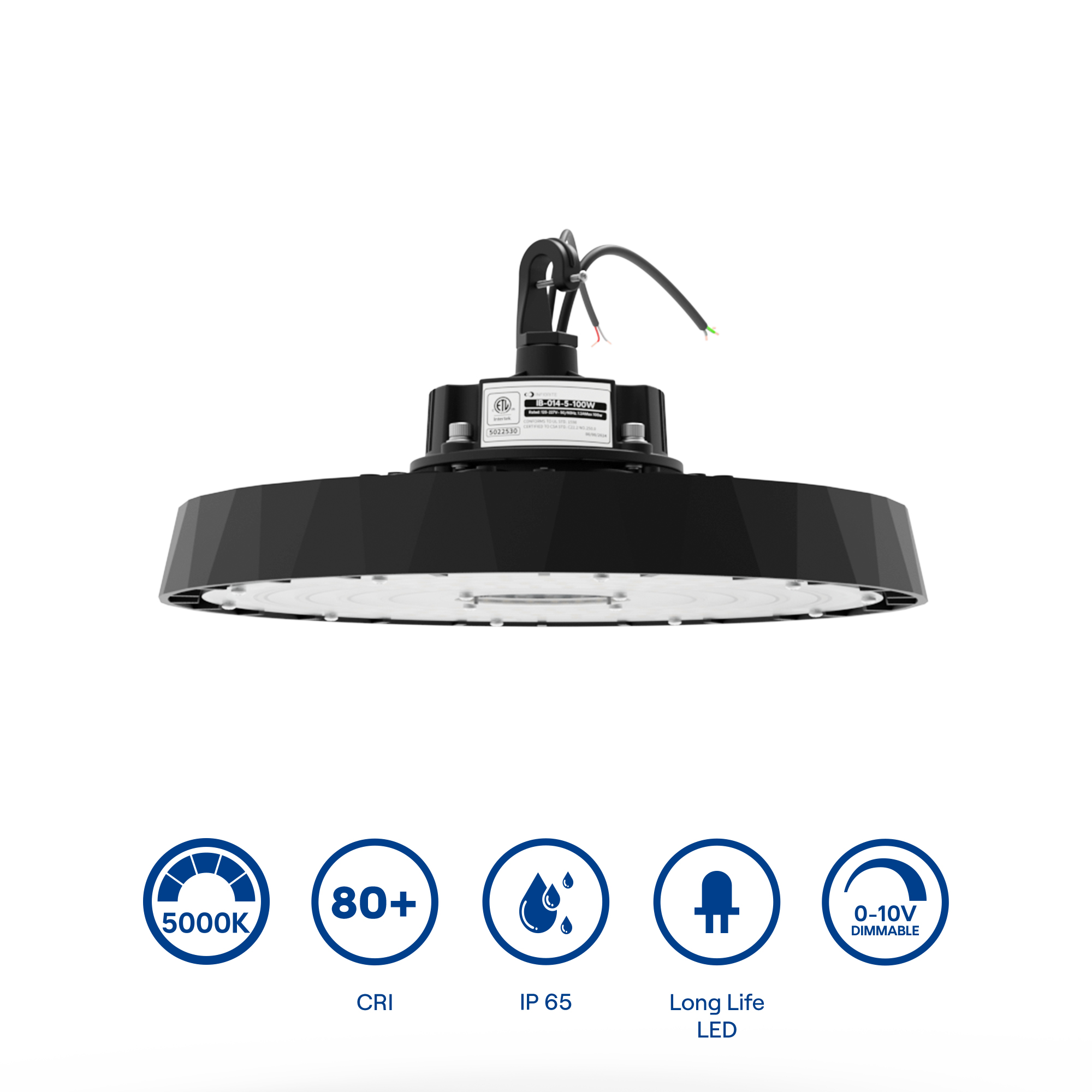 UFO LED High Bay Light, 100W 16,000LM, 5000K Daylight, 0-10V Dimmable, ETL Listed thumbnail 5