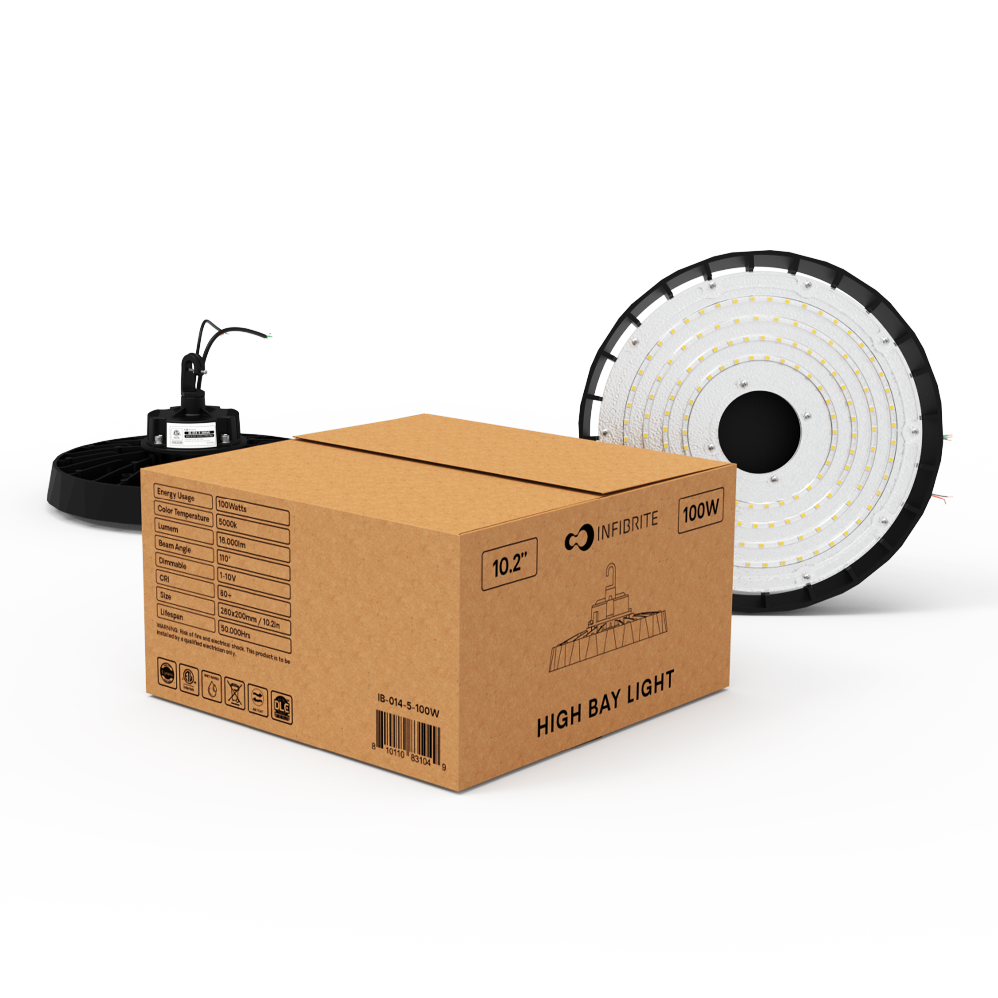 UFO LED High Bay Light, 100W 16,000LM, 5000K Daylight, 0-10V Dimmable, ETL Listed thumbnail 6
