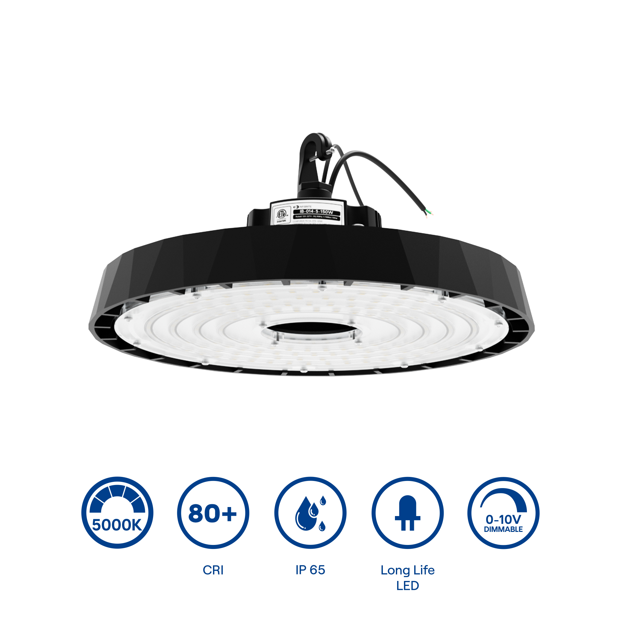 UFO LED High Bay Light, 150W 24,000LM, 5000K Daylight, 0-10V Dimmable, ETL Listed thumbnail 4