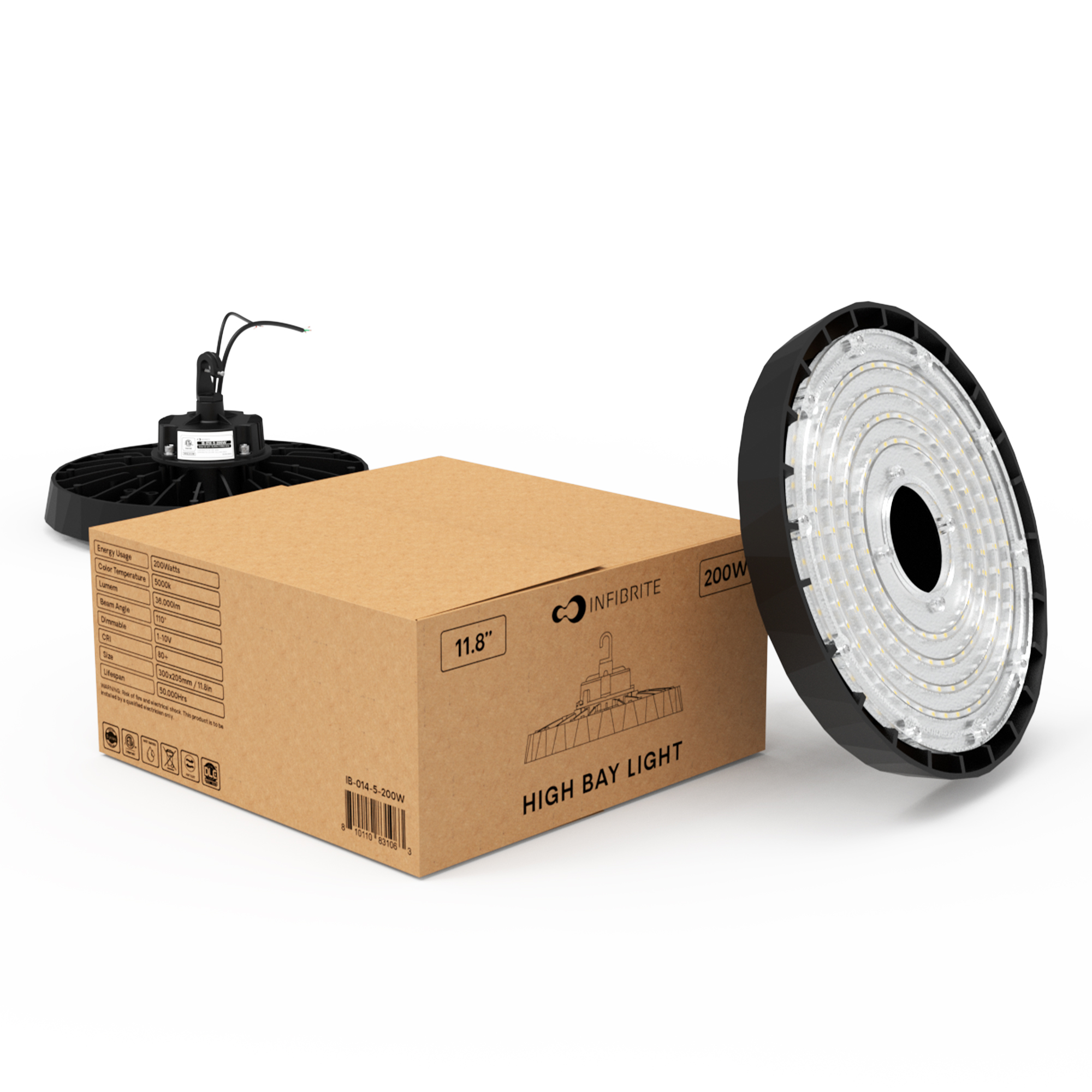 UFO LED High Bay Light, 200W 32,000LM, 5000K Daylight, 0-10V Dimmable, ETL Listed