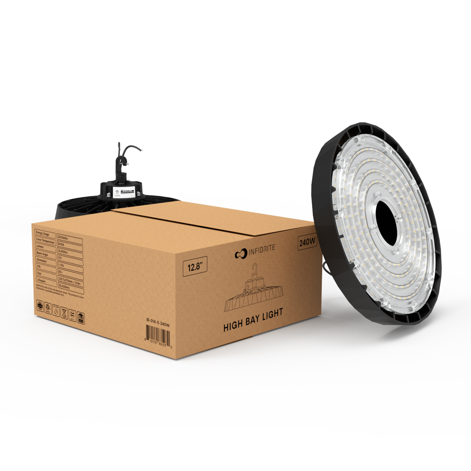 UFO LED High Bay Light, 240W 38,400LM, 5000K Daylight, 0-10V Dimmable, ETL Listed thumbnail 6