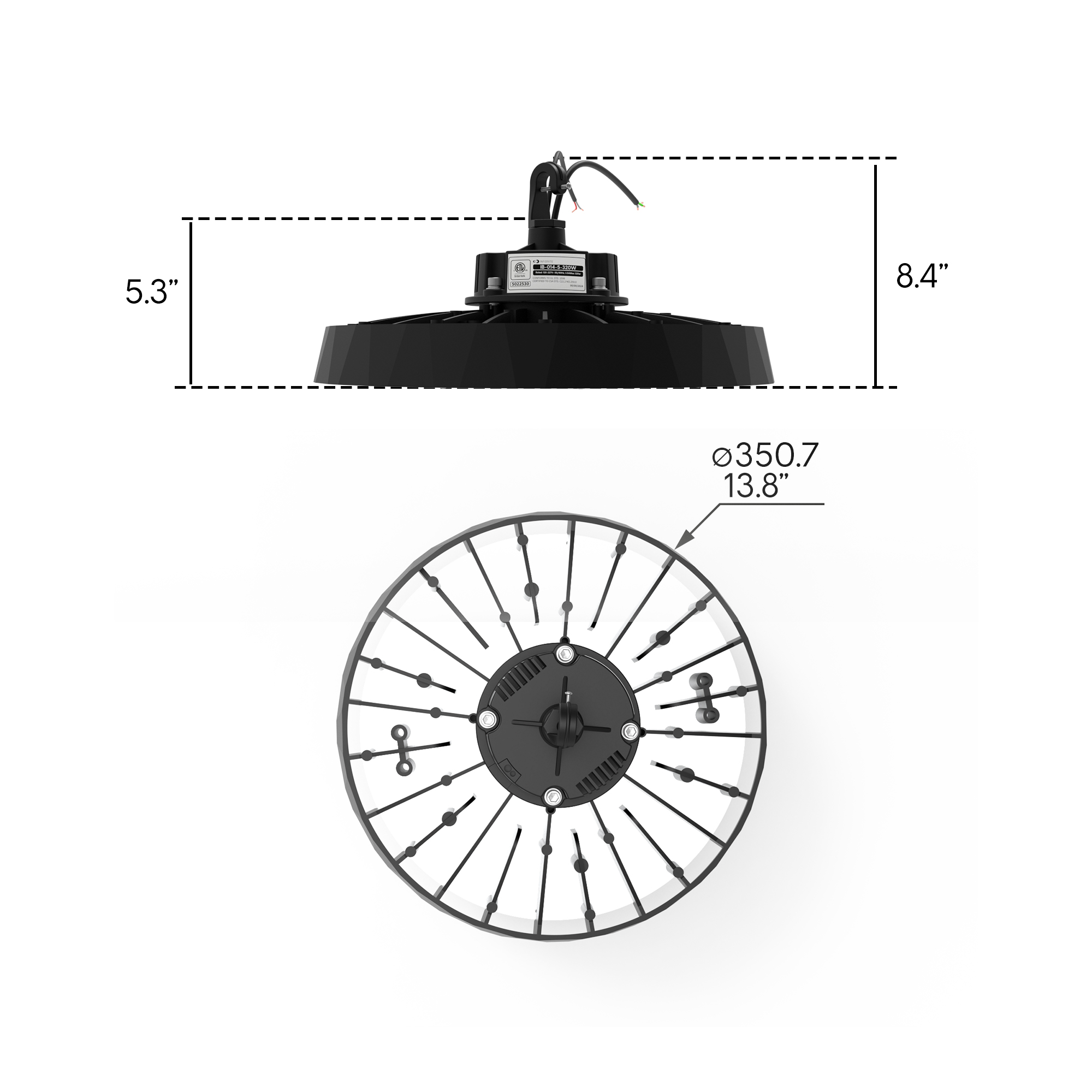 UFO LED High Bay Light, 320W 51,200LM, 5000K Daylight, 0-10V Dimmable, ETL Listed thumbnail 8