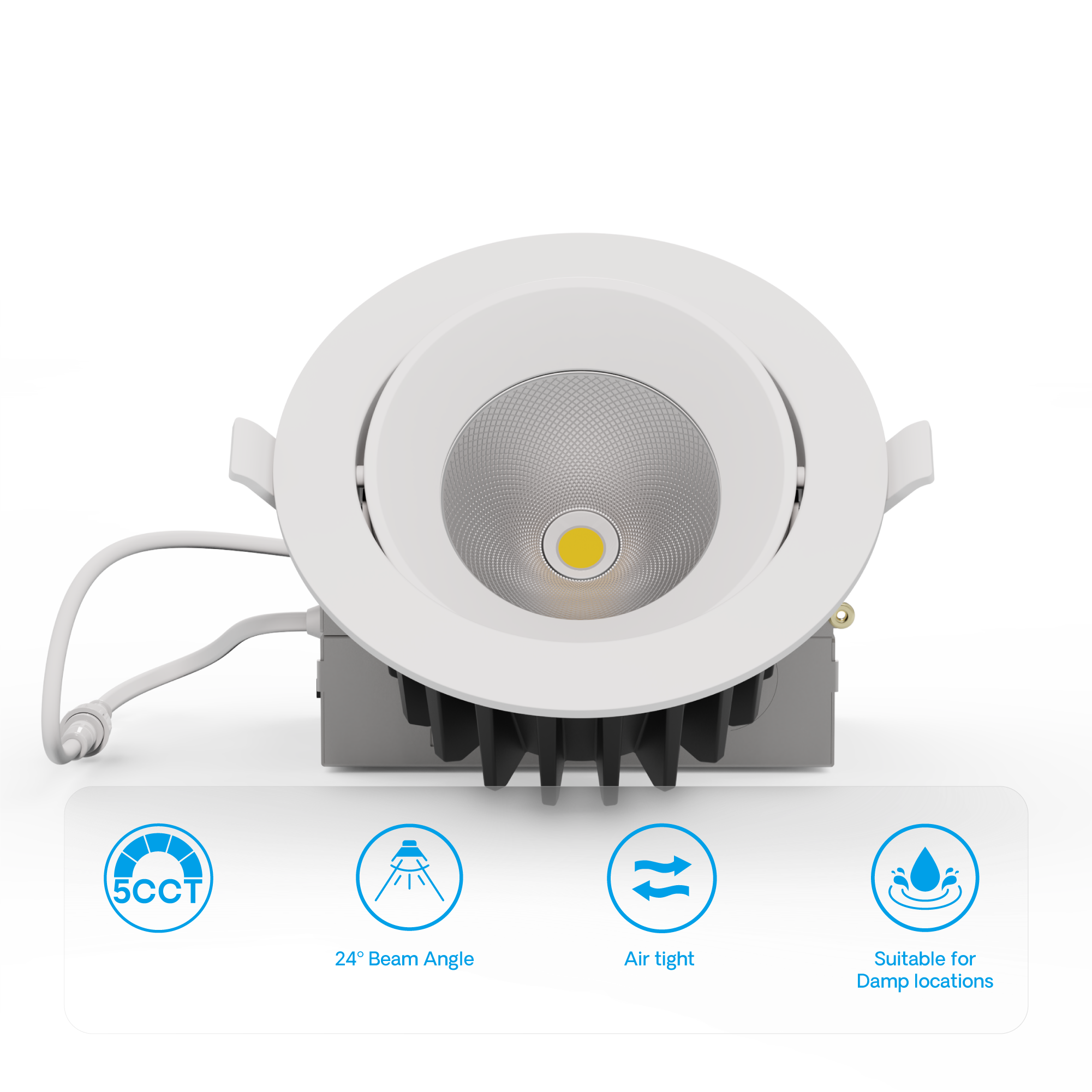 Gimbal 24 Deg Angle 4 Inch 5CCT Selectable White New Construction 12 Watt 960LM Triac Dimmable LED Recessed Light