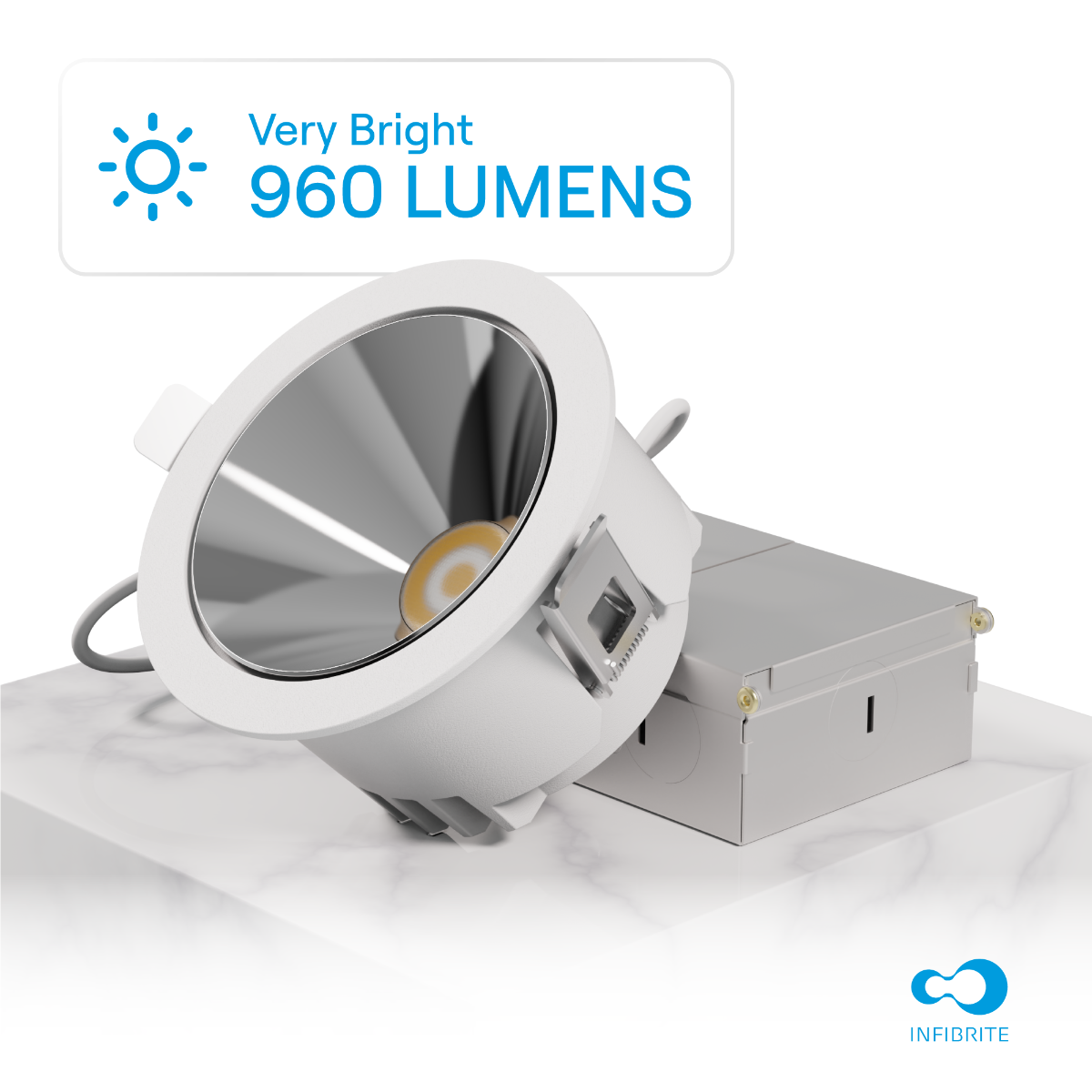 50 Deg Angle 4 Inch 5CCT Selectable White New Construction 12 Watt 960LM Triac Dimmable LED Light