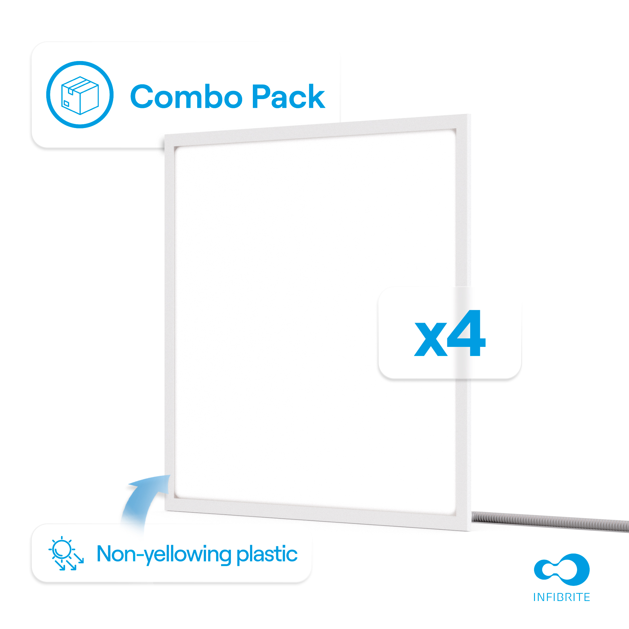 2x2 LED Backlit Panel Light, 25W/34W/42W 3,900/5,200/6,500LM, 3CCT Selectable, 0-10V Dimmable, ETL, FCC, Energy Star, (4 Pack)