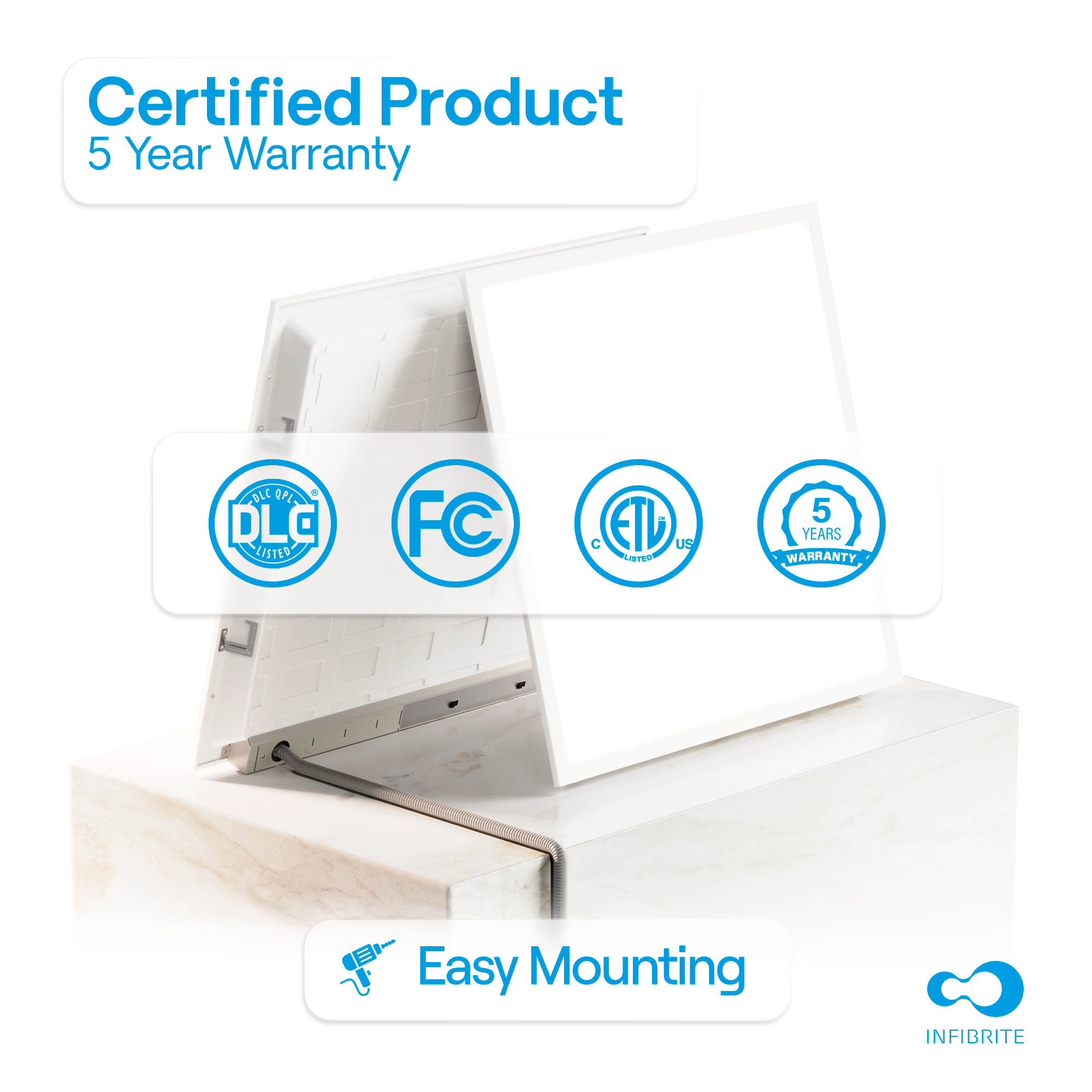 2x2 LED Backlit Panel Light, 25W/34W/42W 3,900/5,200/6,500LM, 3CCT Selectable, 0-10V Dimmable, ETL, FCC, Energy Star, (4 Pack)