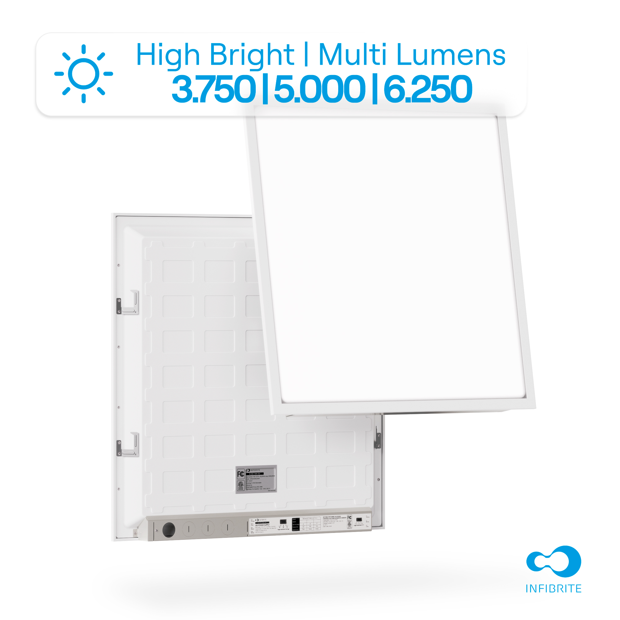 2x2 LED Backlit Panel Light, 25W/34W/42W 3,900/5,200/6,500LM, 3CCT Selectable, 0-10V Dimmable, ETL, FCC, Energy Star, (4 Pack) thumbnail 6