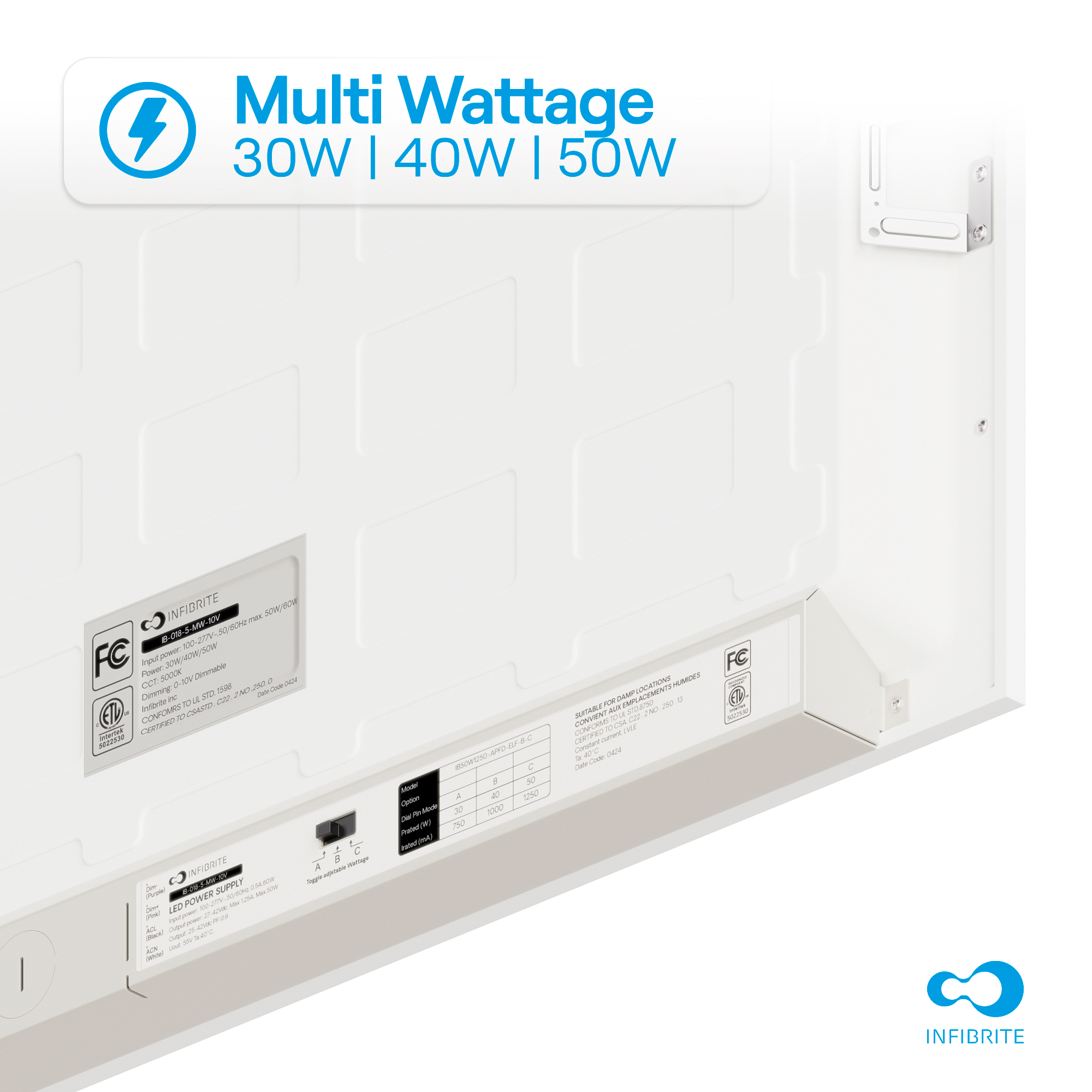 2x2 LED Backlit Panel Light, 25W/34W/42W 3,900/5,200/6,500LM, 5000K Daylight, 0-10V Dimmable, ETL, FCC, Energy Star, (4 Pack)