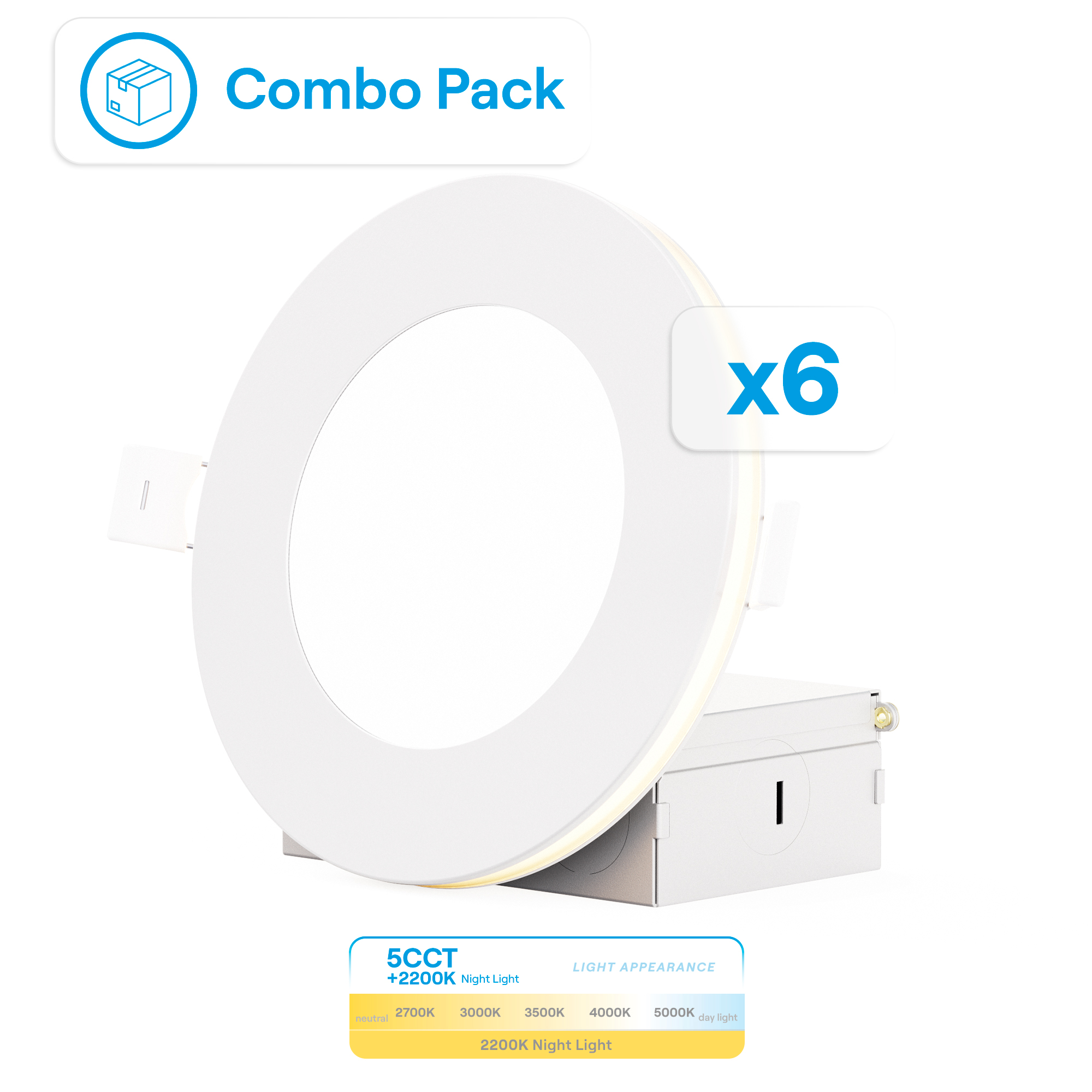 4 In Slim Recessed LED Downlight with Night Light 5CCT Selectable White New Construction 9 Watt 750LM Triac Dimmable
