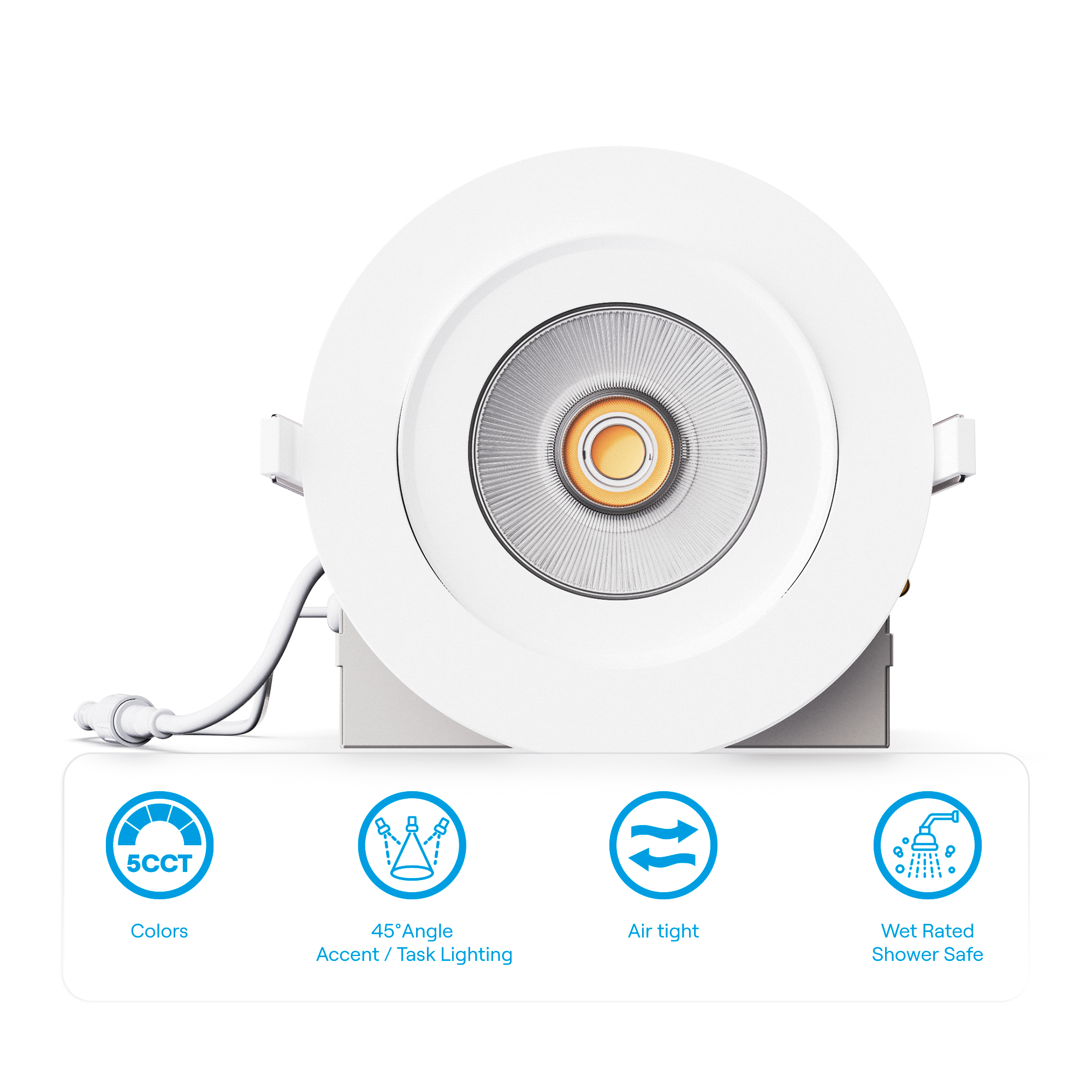360 Degree Gimbal 4 Inch 5CCT Selectable White New Construction 12 Watt 1200LM Triac Dimmable LED Recessed Downllight thumbnail 5