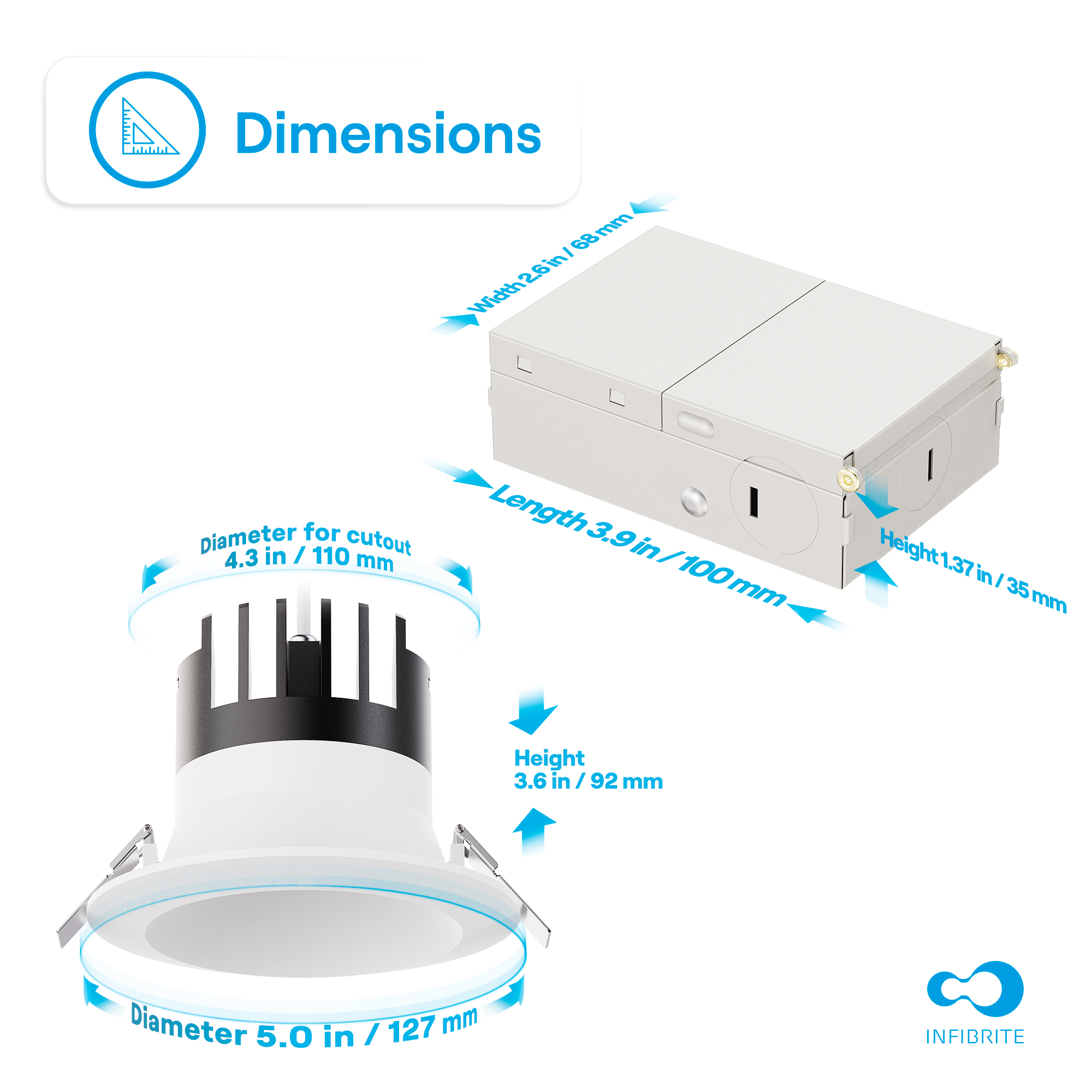6 Inch Baffle Trim LED Downlight, 12W 1,200LM, 5CCT Selectable, White Trim, Wet Rated, 0-10V Dimmable, ETL, FCC, Energy Star, (6 Pack) thumbnail 5