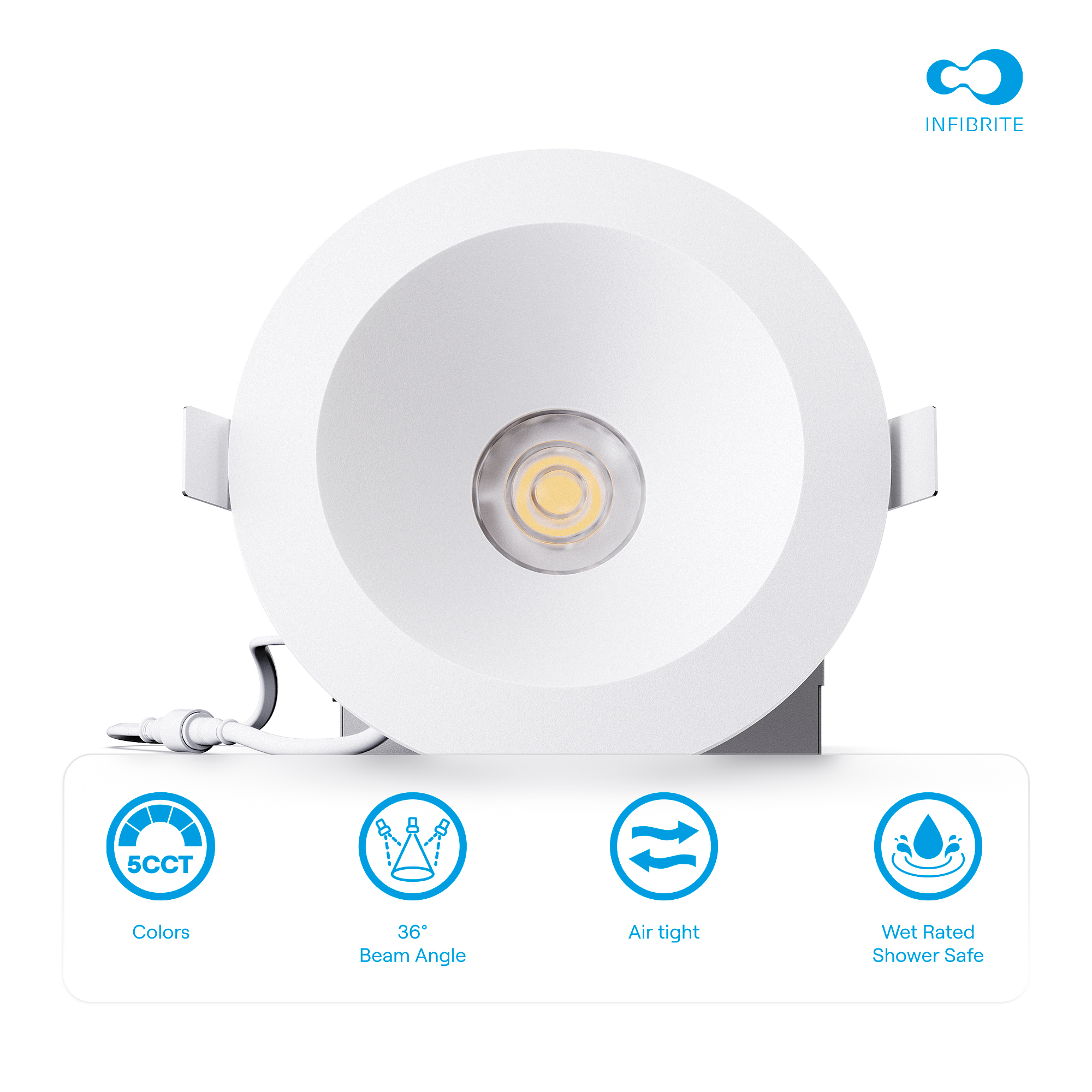 6 Inch Baffle Trim LED Downlight, 12W 1,200LM, 5CCT Selectable, White Trim, Wet Rated, 0-10V Dimmable, ETL, FCC, Energy Star, (6 Pack) thumbnail 8