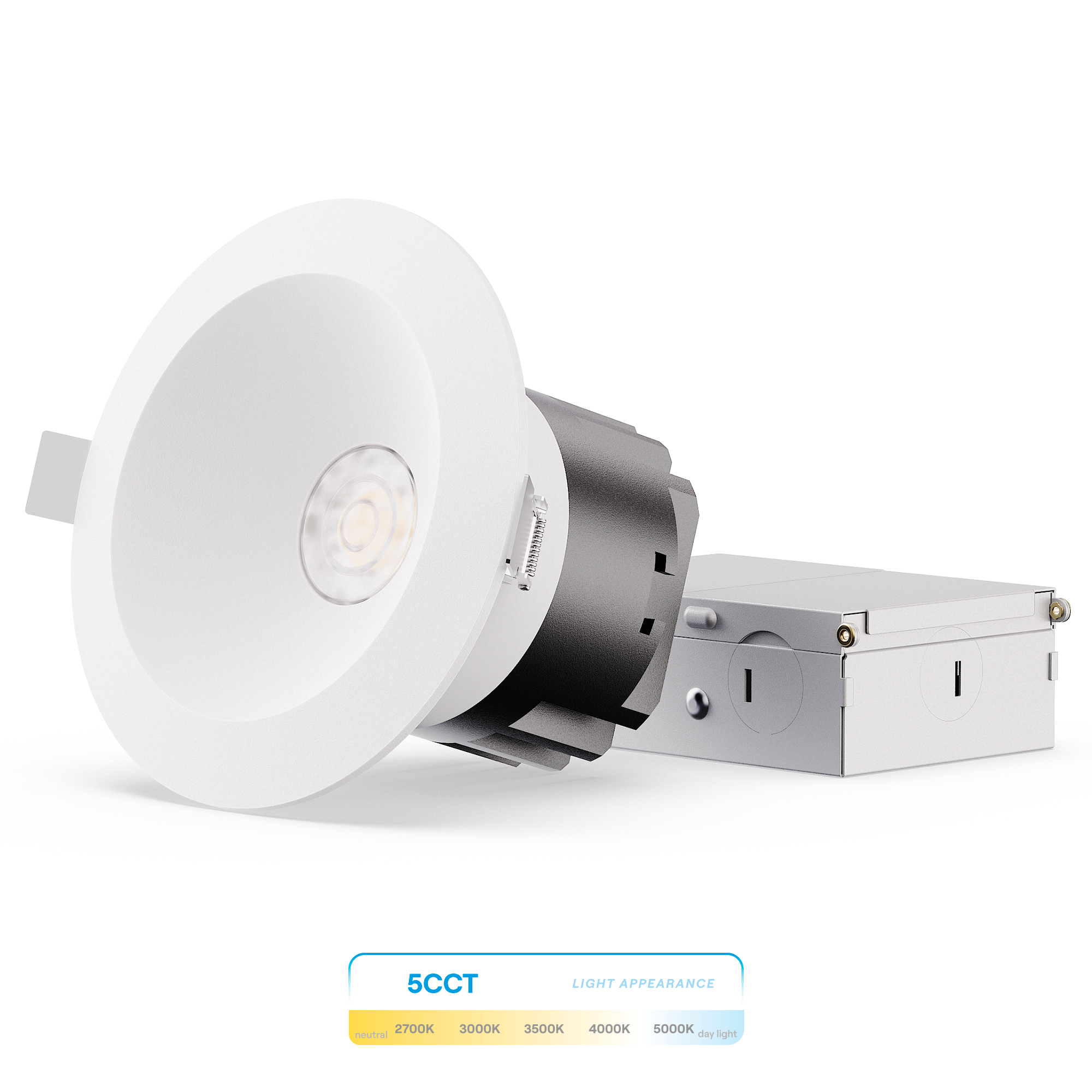 6 Inch Baffle Trim LED Downlight, 12W 1,200LM, 5CCT Selectable, White Trim, Wet Rated, 0-10V Dimmable, ETL, FCC, Energy Star