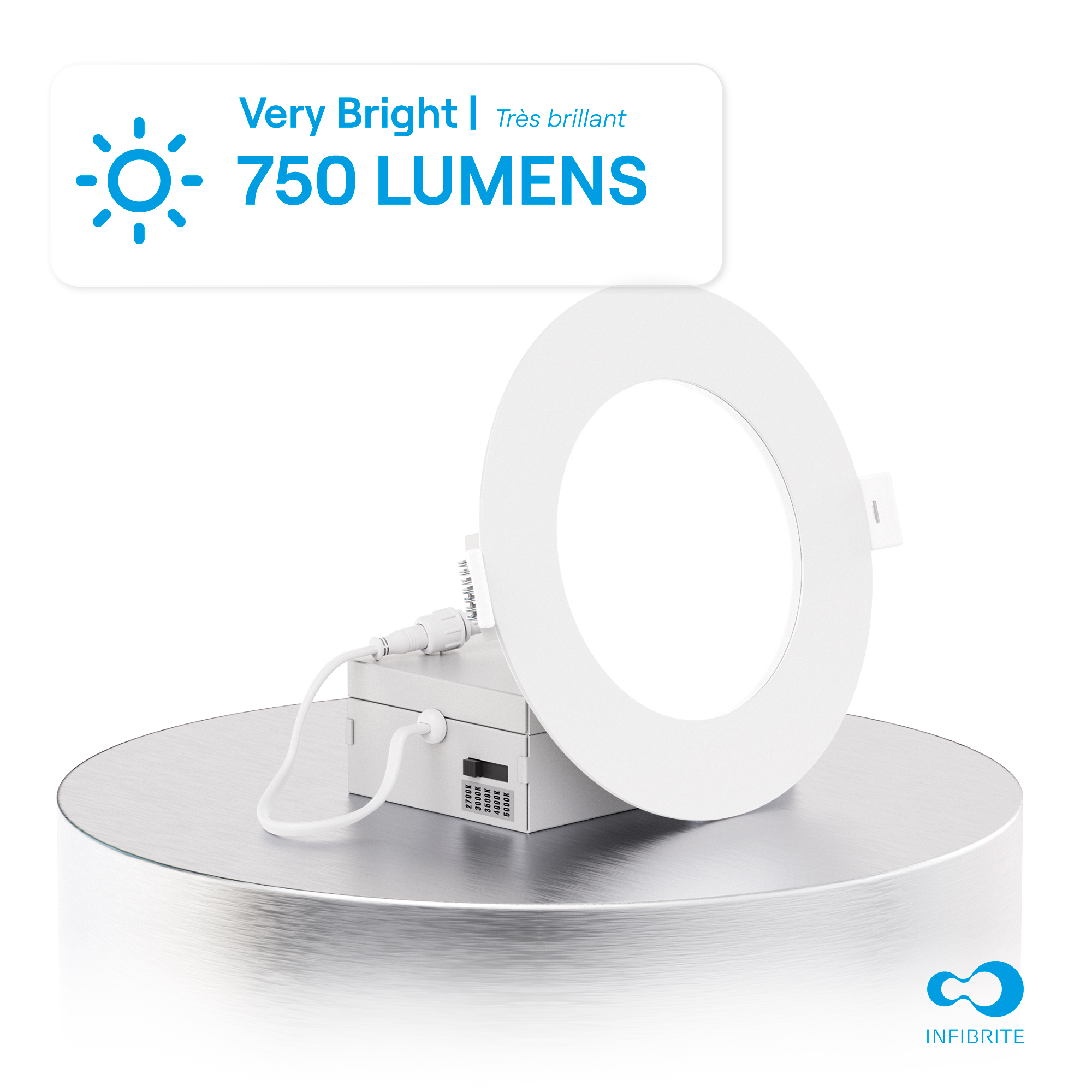 4 Inch 5CCT Selectable 9W 750 Lumens Ultra-Thin LED Recessed Ceiling Downlightwith Junction Box, Flush Mount, Dimmable, Canless, Wet Rated, Easy Install, 75W Eqv, FCC, ETL & Energy Star