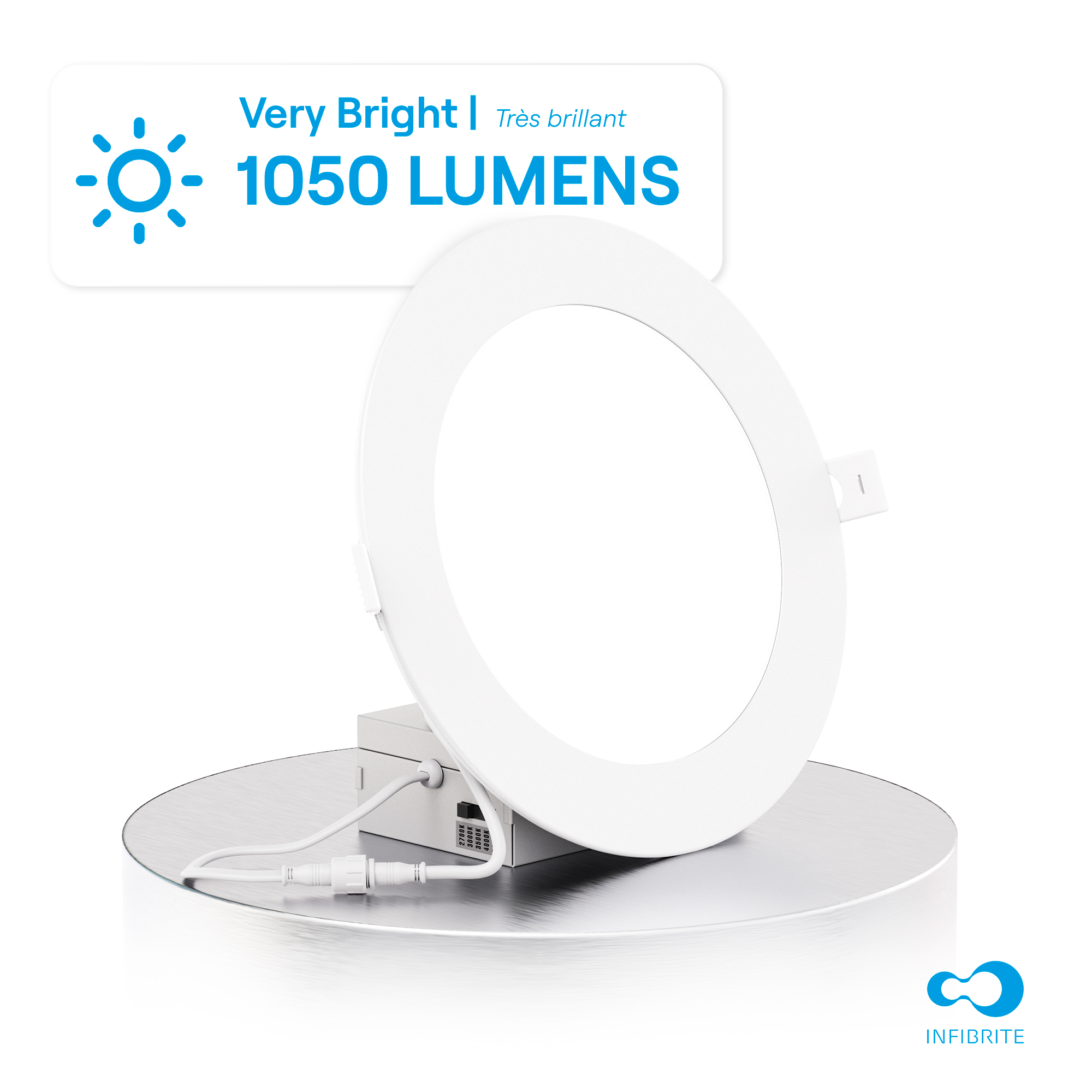 6 Inch 5CCT Selectable 12W 1050 Lumens Ultra-Thin LED Recessed Ceiling Downlightwith Junction Box, Flush Mount, Dimmable, Canless, Wet Rated, Easy Install, 75W Eqv, FCC, ETL & Energy Star