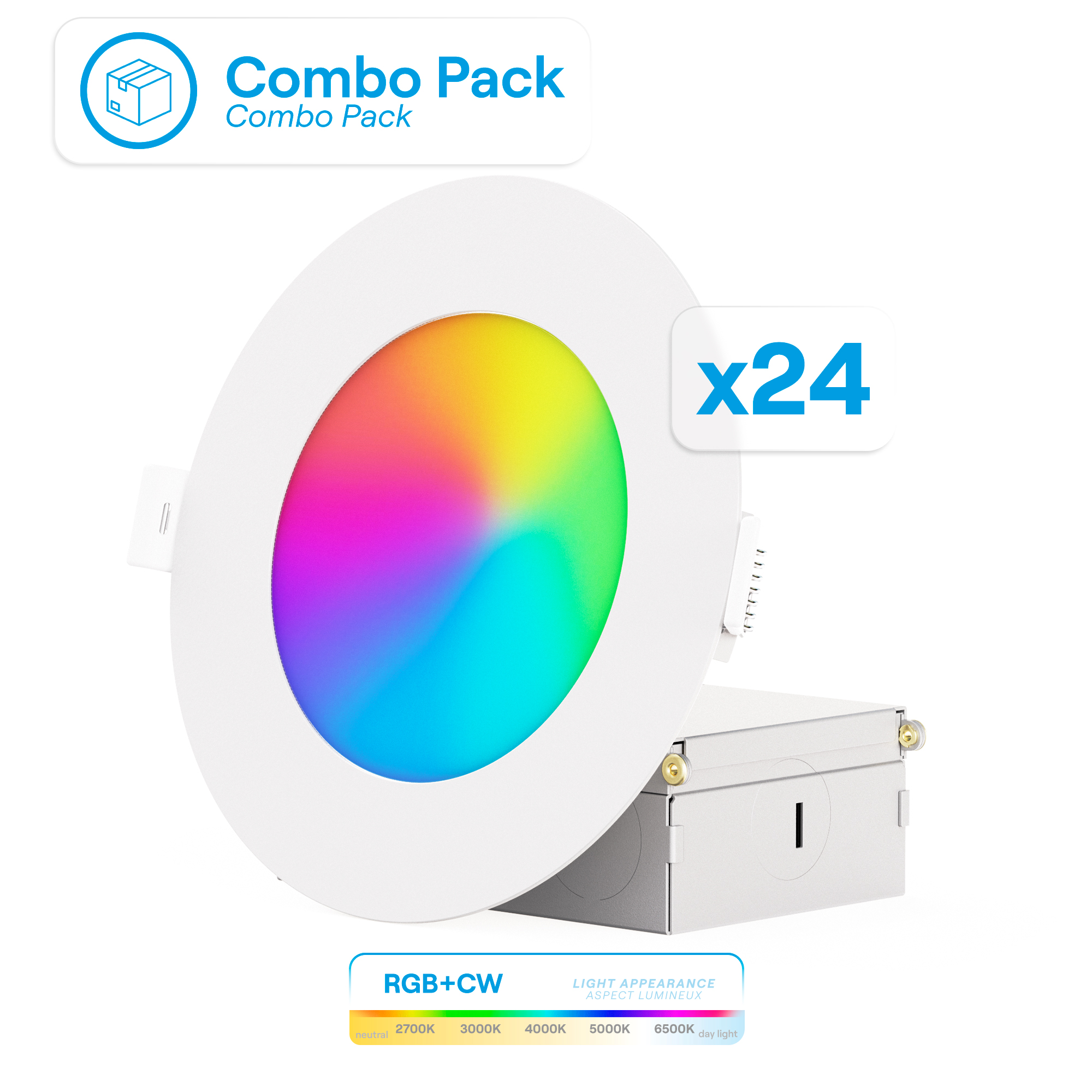 4 Inch WiFi Smart Ultra-Thin LED Recessed Ceiling Light 9W 810LM Dimmable with Junction Box, Easy Install, App & Voice Control, Alexa/Google Compatible, FCC, ETL, Energy Star, Wet Rated (24