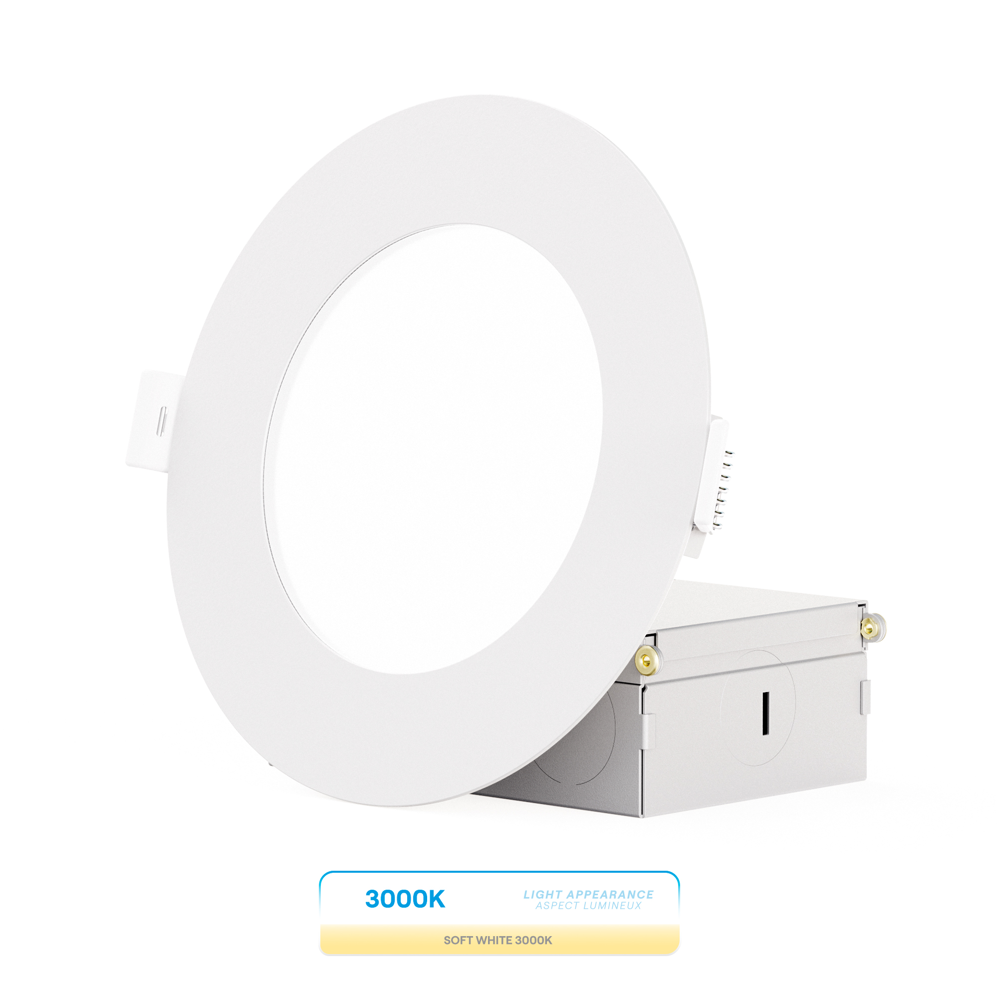 4 Inch 3000K Warm White 9W 750 Lumens Ultra-Thin LED Recessed Ceiling Downlight with Junction Box, Flush Mount, Dimmable, Canless, Wet Rated, Easy Install, 75W Eqv, FCC, ETL & Energy Star